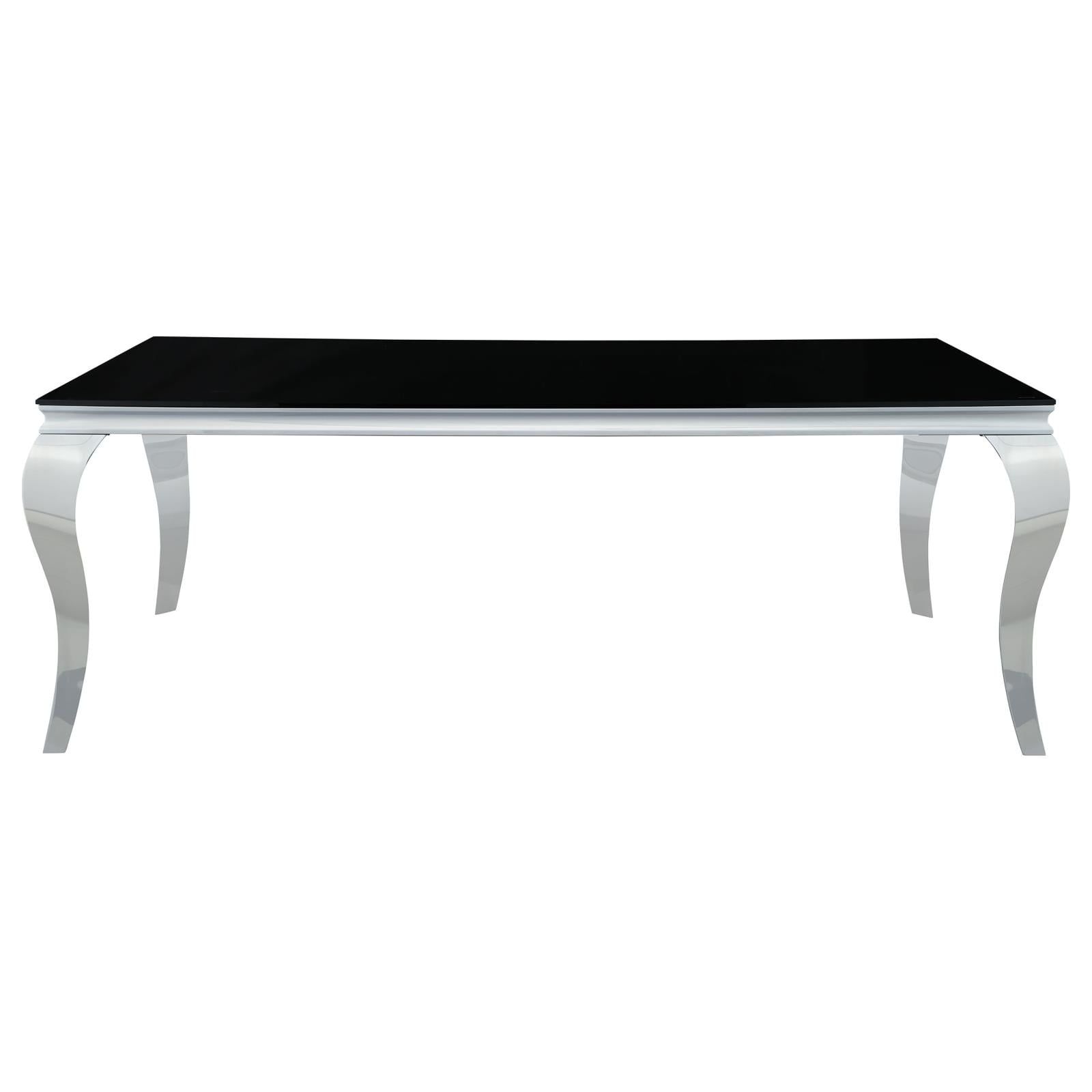 Carone Rectangular Glass Top Dining Table in Black and Chrome