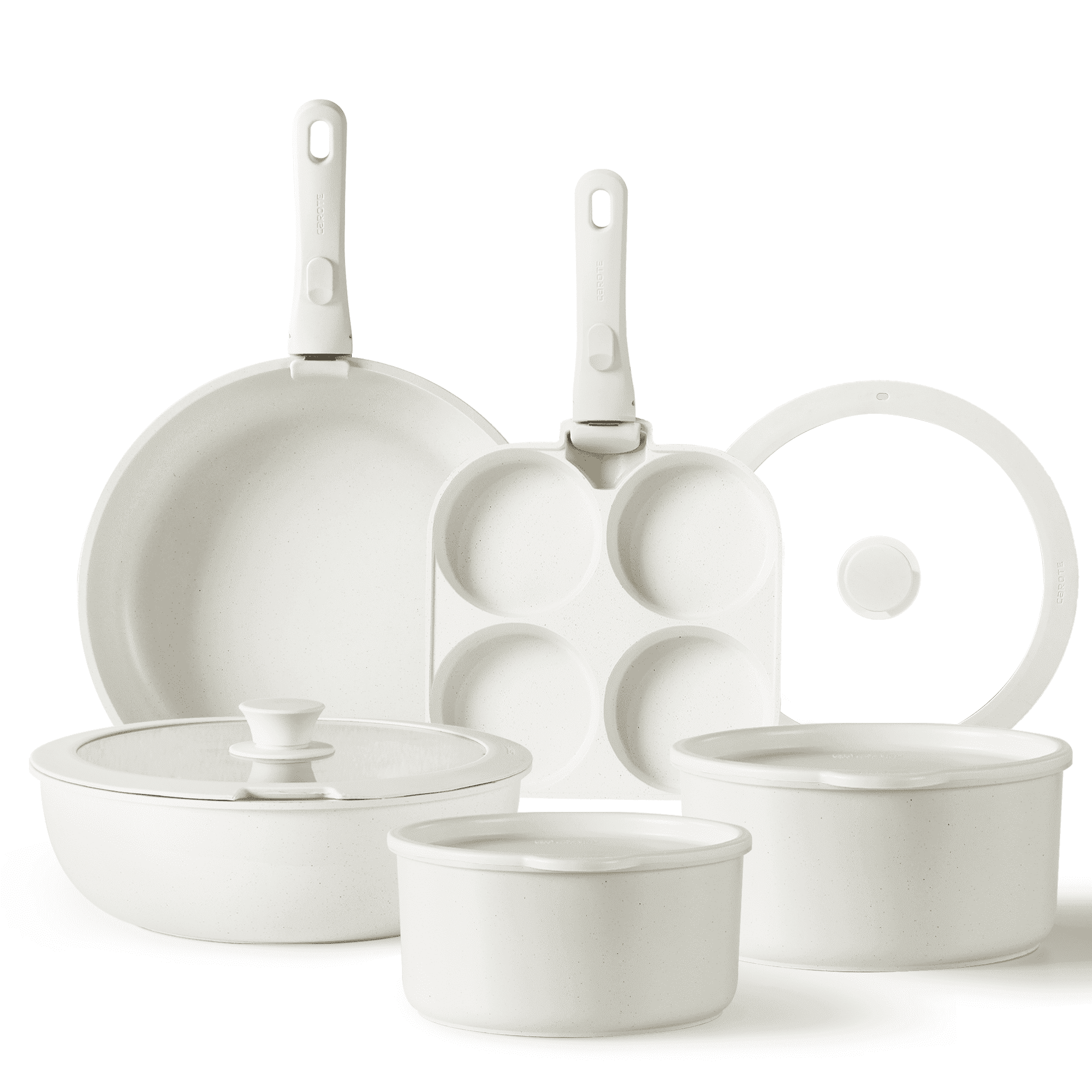 White Granite 11-Piece Nonstick Aluminum Cookware Set with Removable Handles