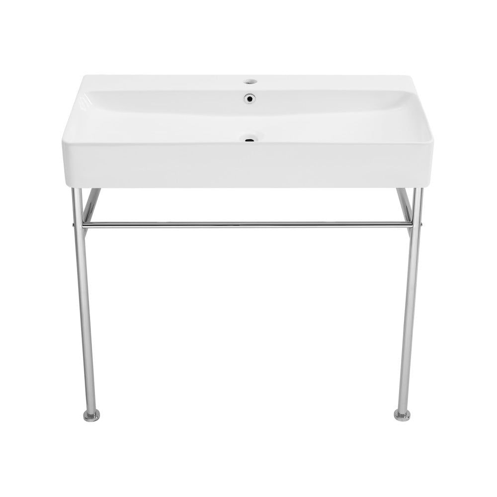 Carre 36" White Ceramic Console Sink with Chrome Legs