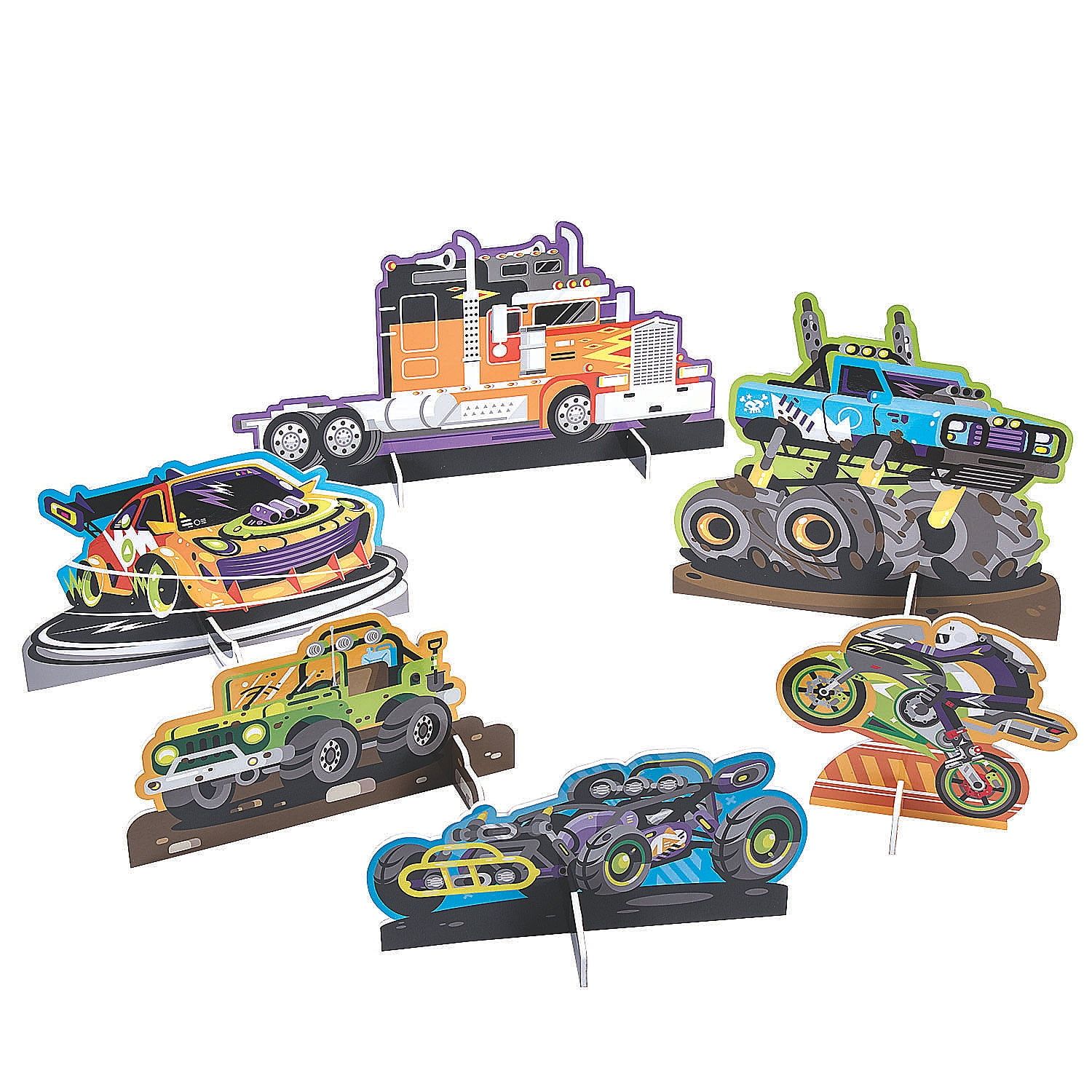 Colorful Foam Cars & Trucks Party Centerpiece Set