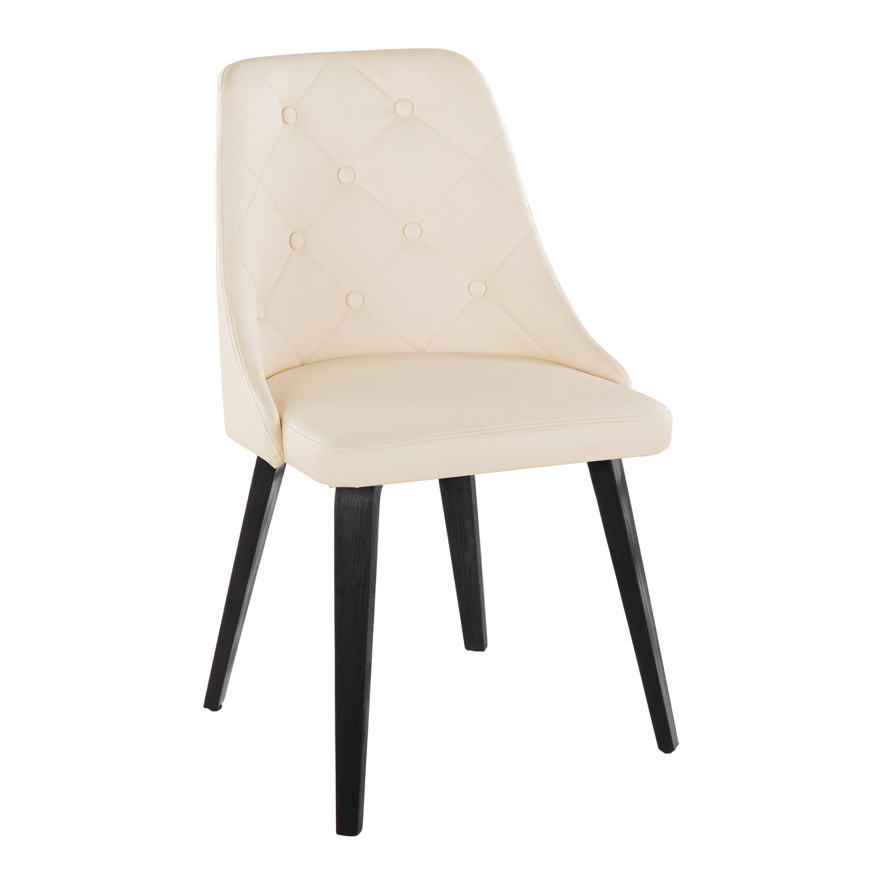 Cream Faux Leather Upholstered Dining Chair with Black Wood Legs