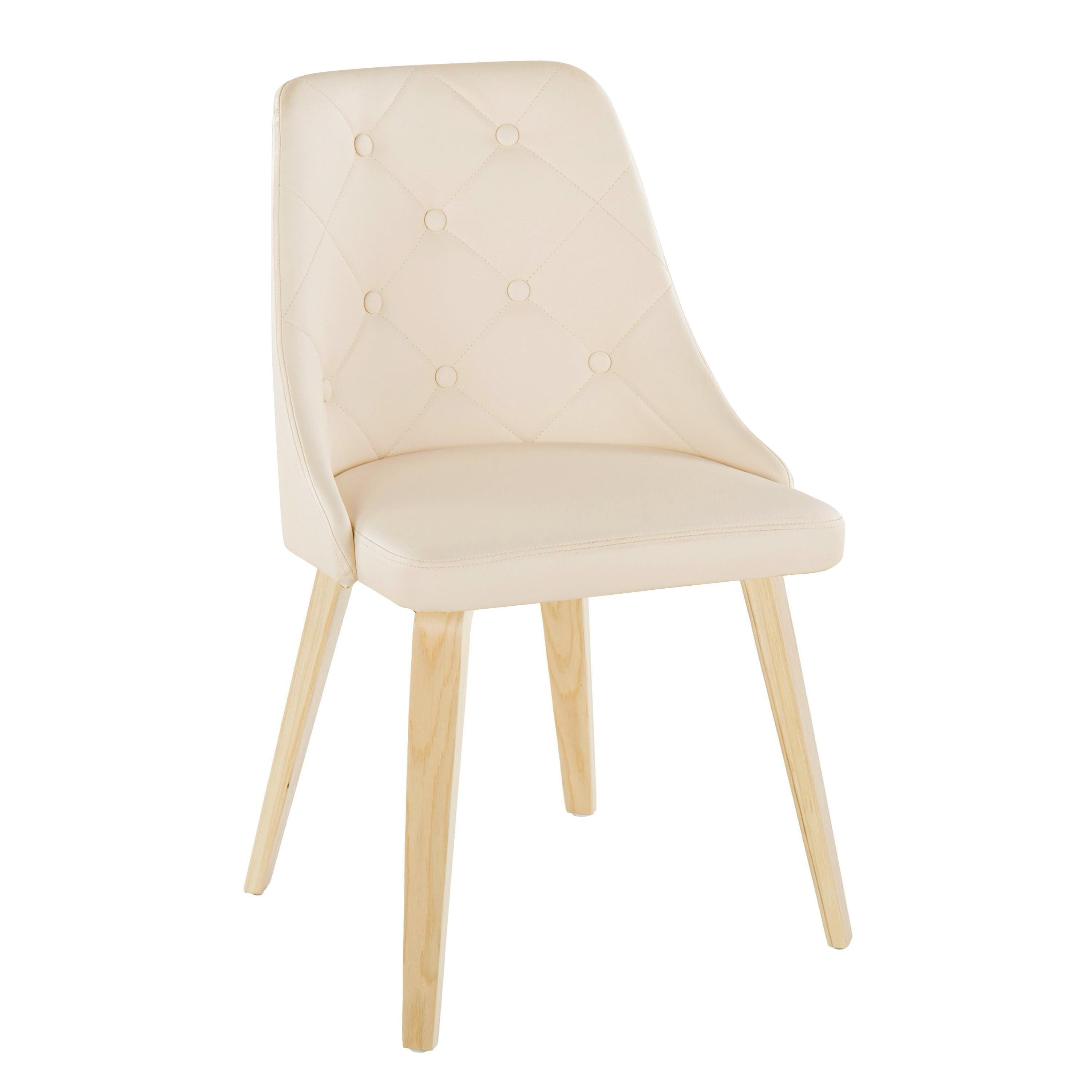 Cream Faux Leather Dining Chair with Natural Wood Legs