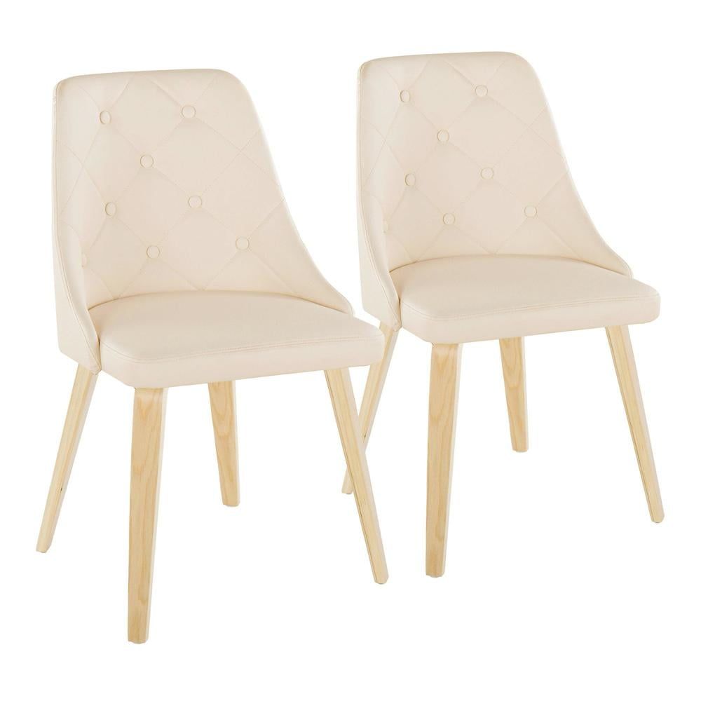 Cream Faux Leather Dining Chair with Natural Wood Legs