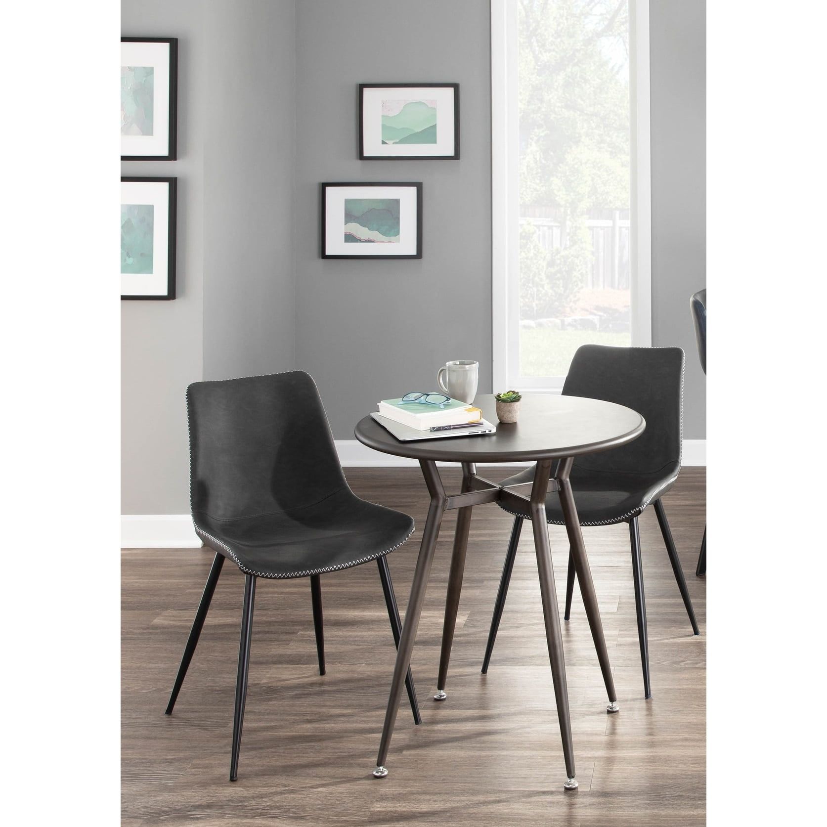 Gray Faux Leather Upholstered Side Chair with Metal Legs
