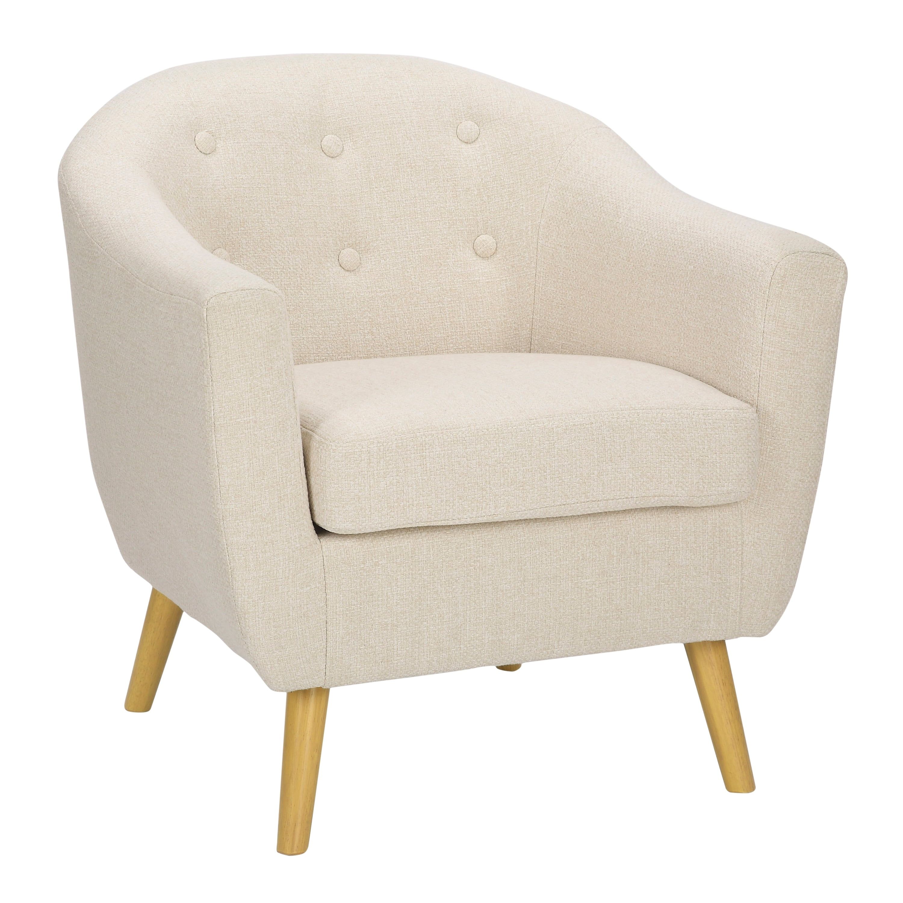 Beige Barrel Accent Chair with Wood Legs