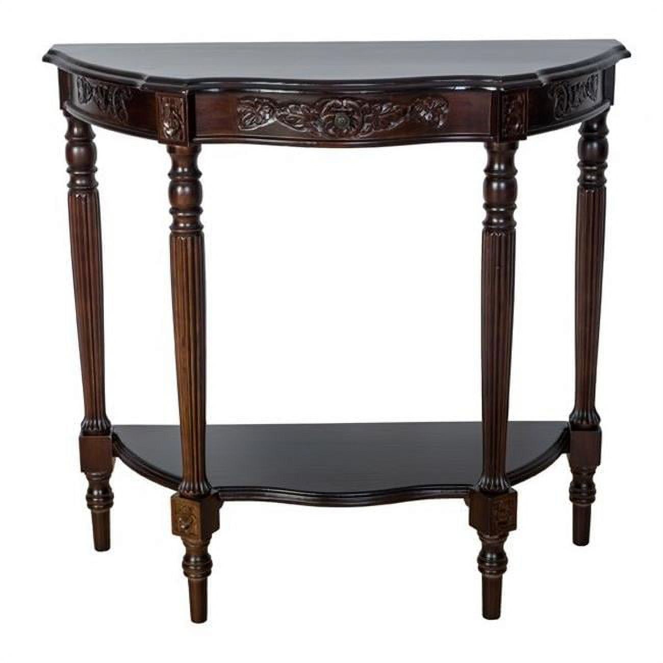 Mahogany Carved Wood Demilune Console Table with Storage