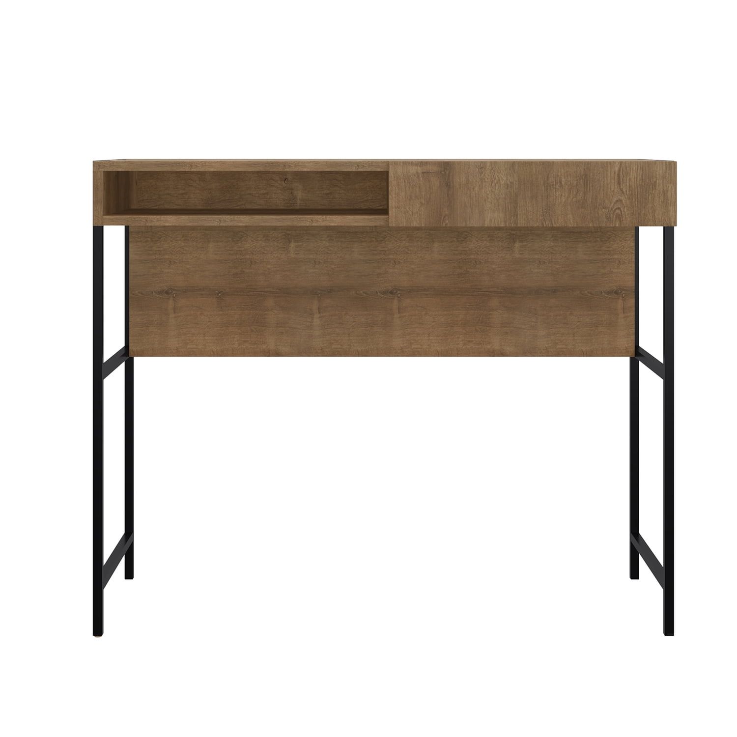 Walnut and Black Modern Home Office Desk with Drawer