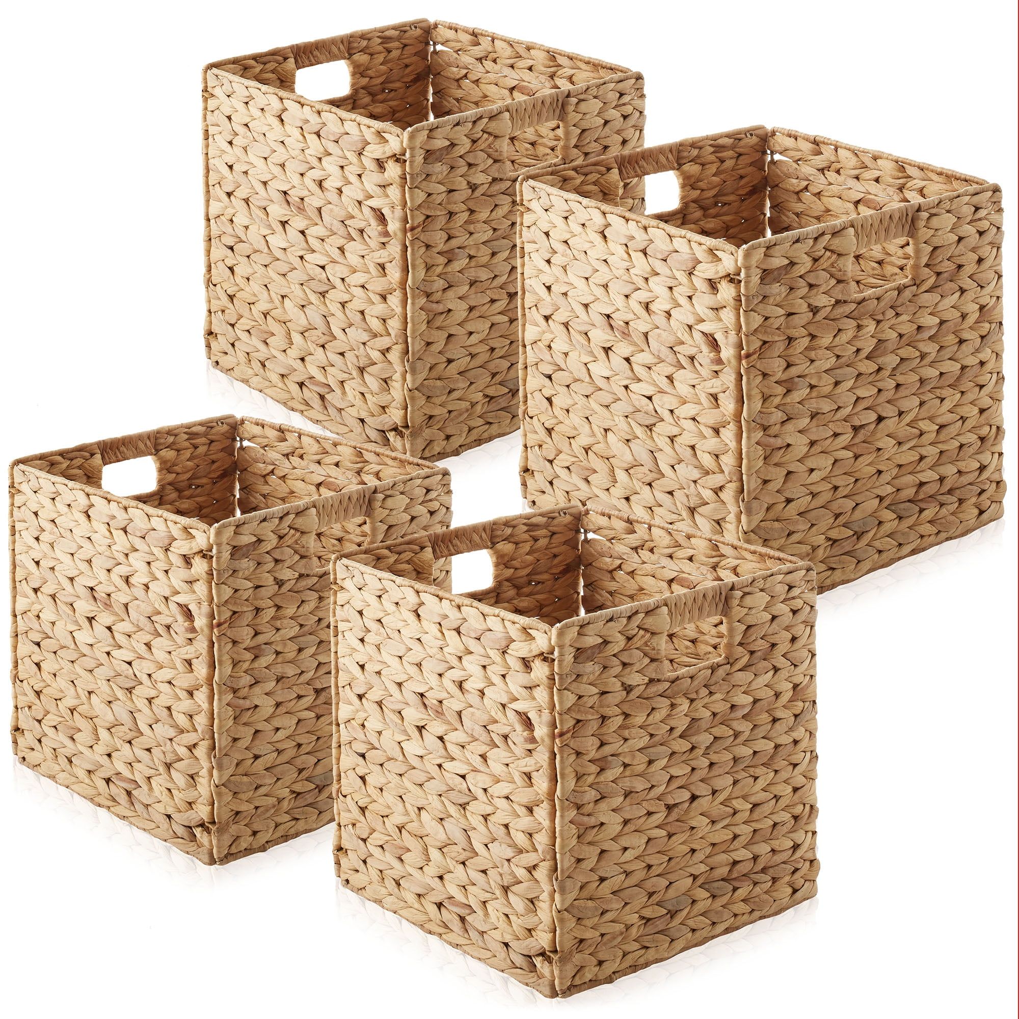 Natural Water Hyacinth Wicker Storage Baskets Set of 4