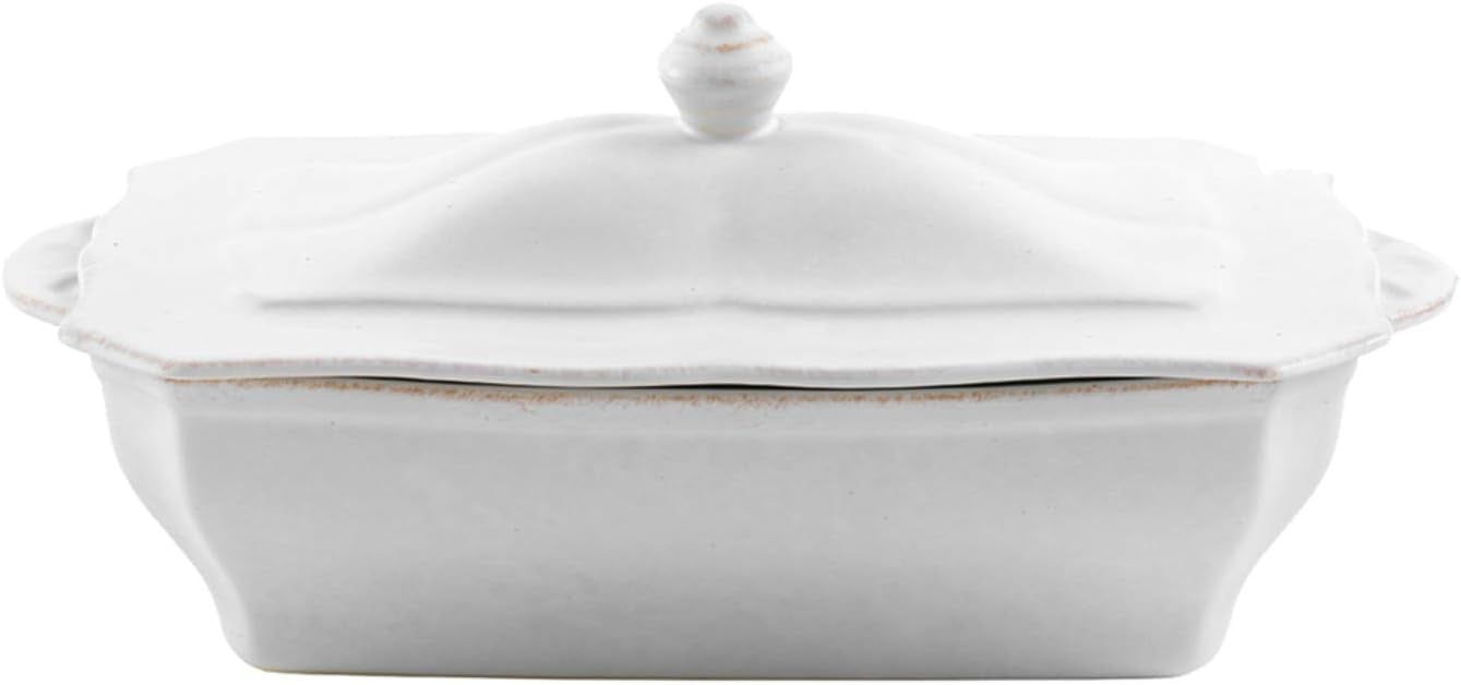 White Ceramic Stoneware Covered Rectangular Casserole