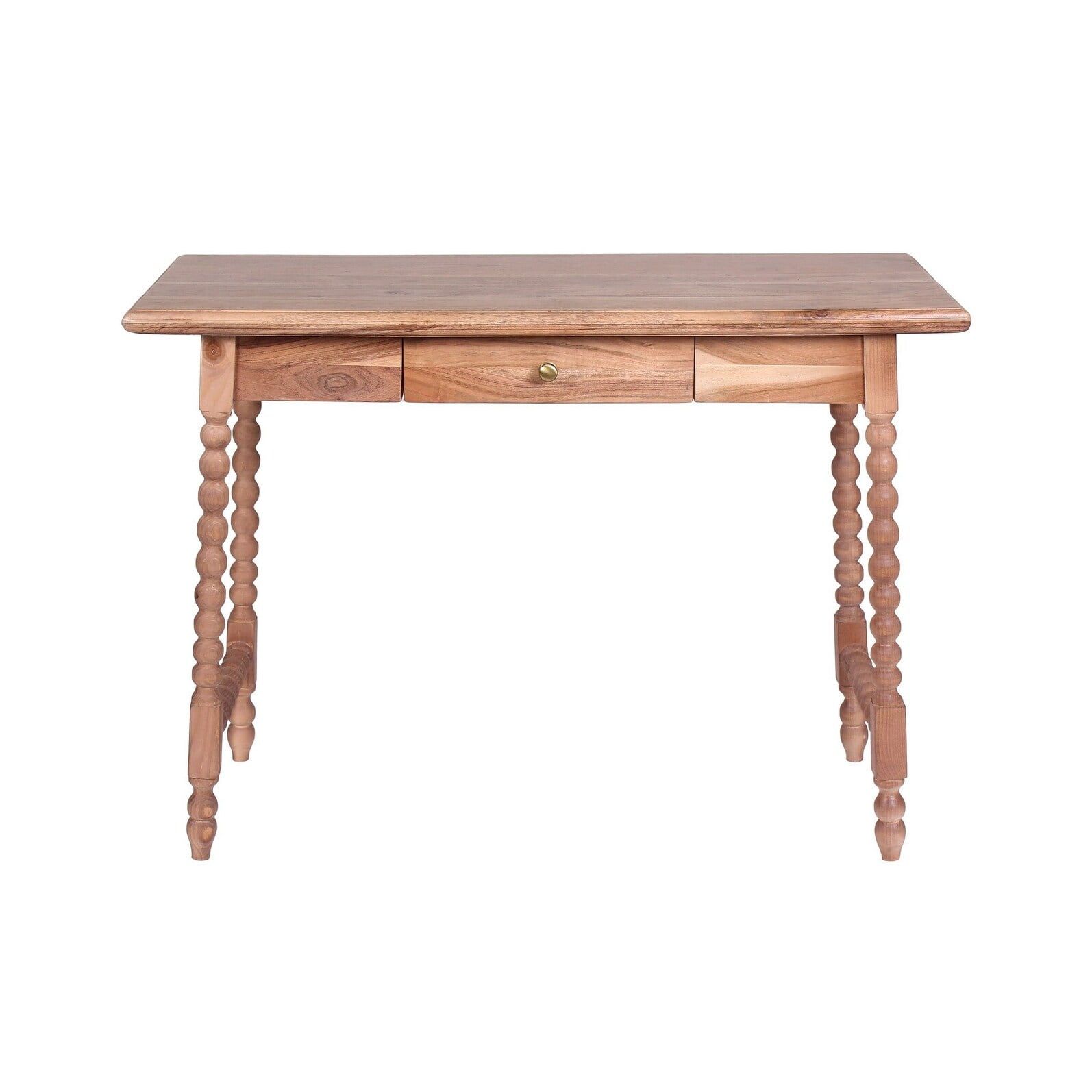 Natural Acacia Wood Writing Desk with Brass Knob