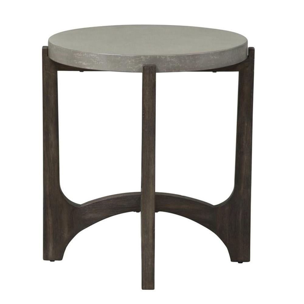 Cascade Dark Brown Round Wood and Concrete End Table