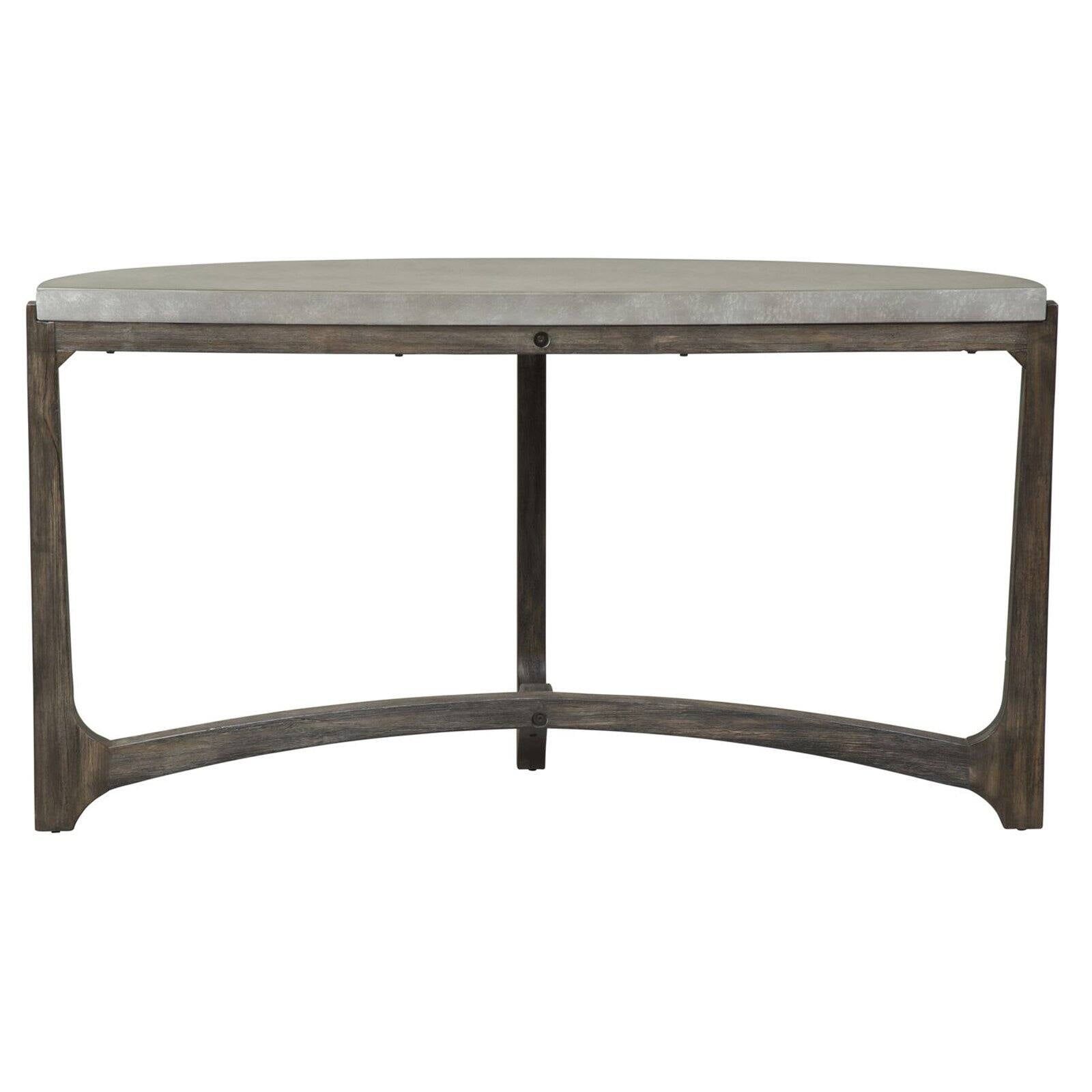 Cascade Dark Brown Wood and Concrete Demilune Sofa Table