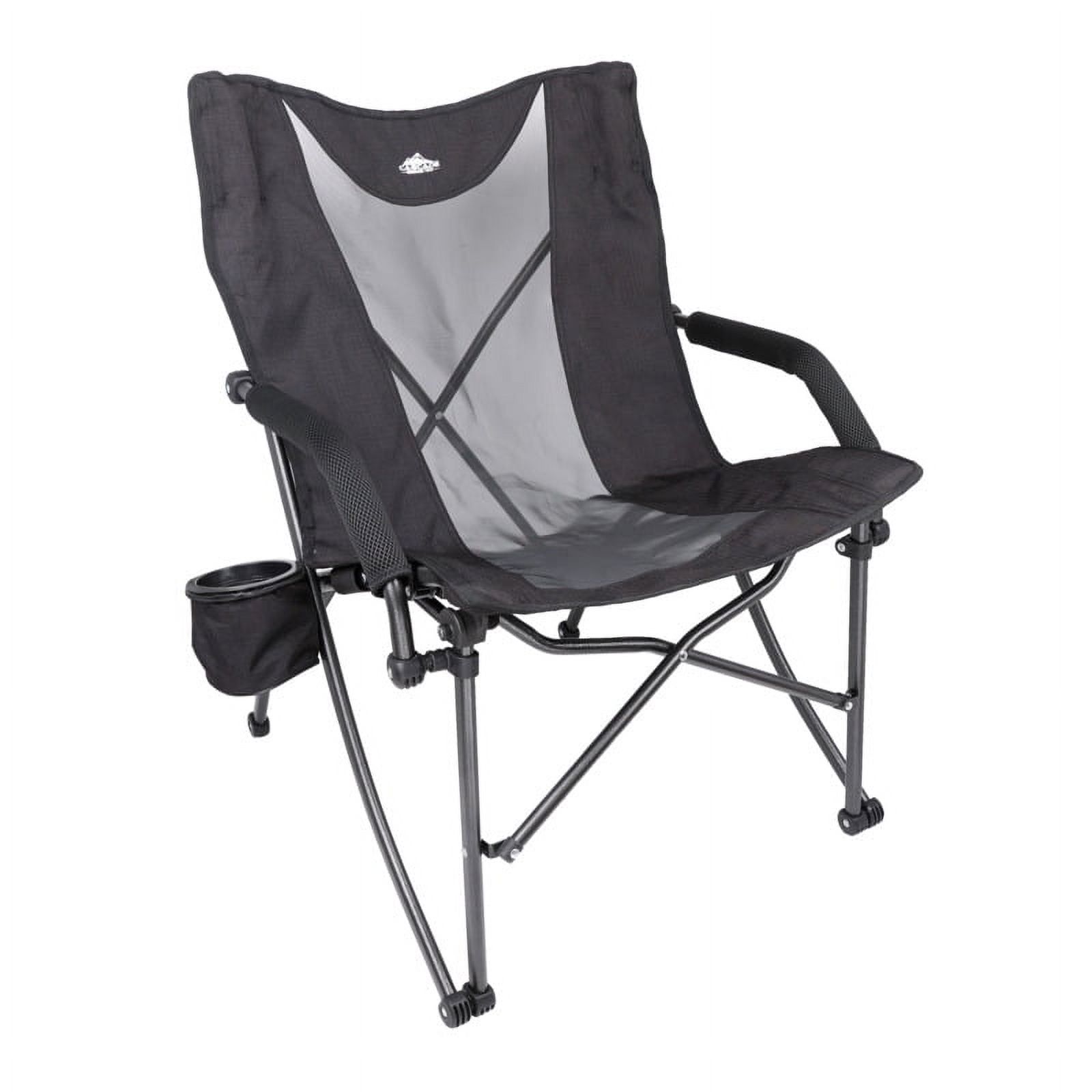 Black Heavy Duty Folding Camp Chair with Mesh Back and Cup Holder