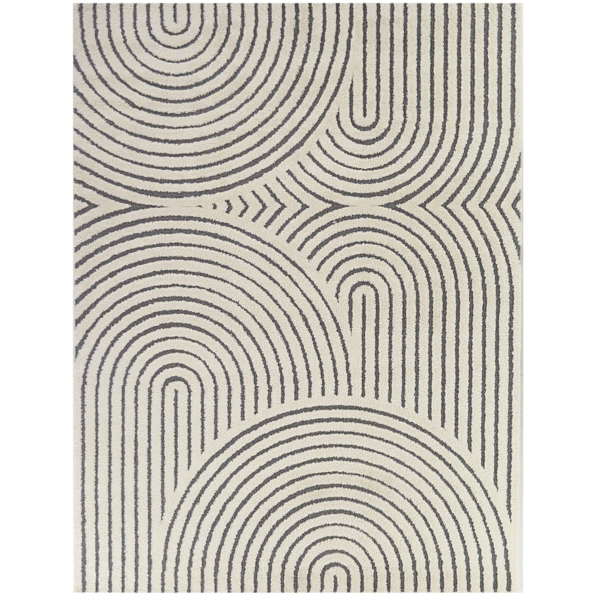 Cream and Grey Abstract Geometric Washable Area Rug