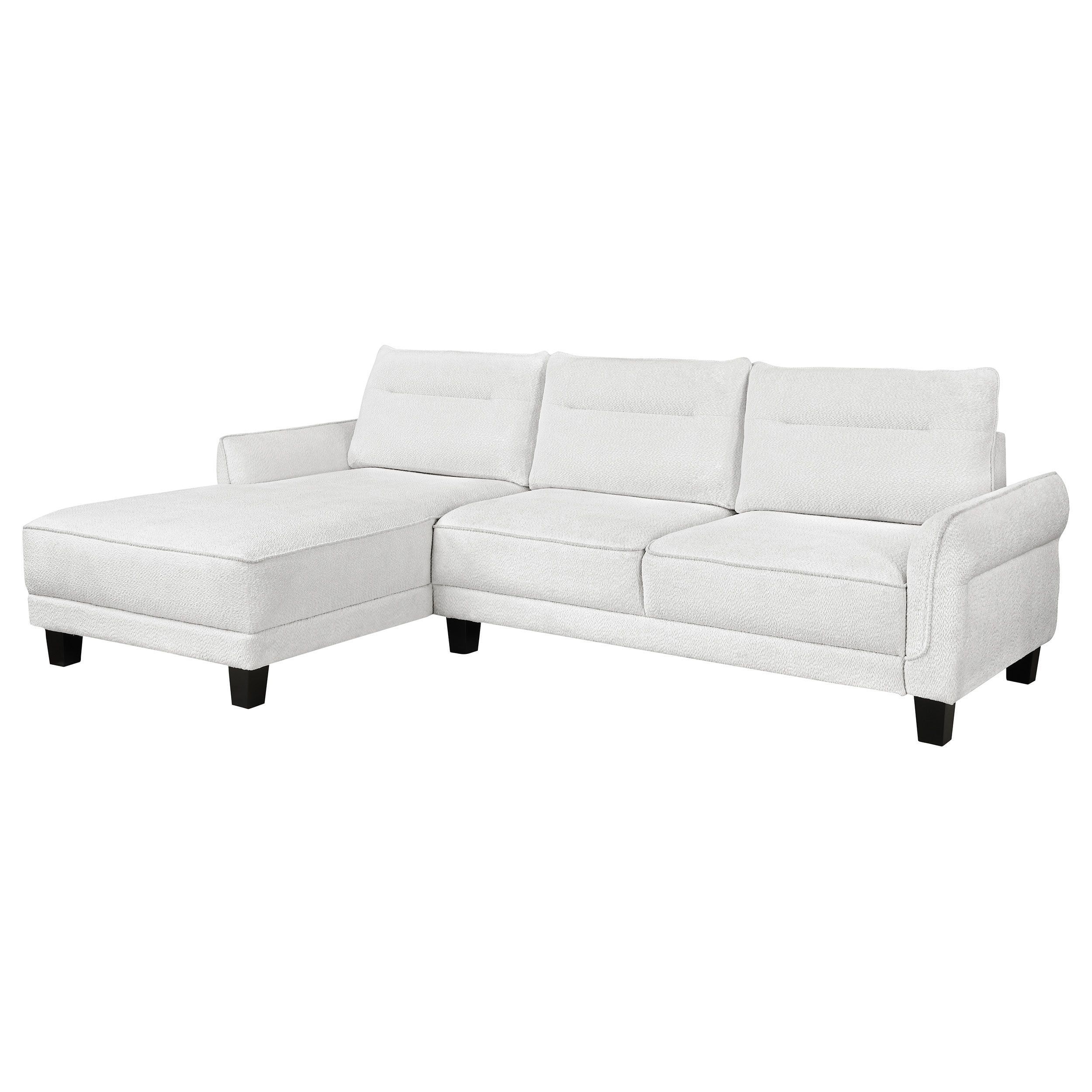 White Tufted Fabric Two-Piece Sectional Sofa with Round Arms