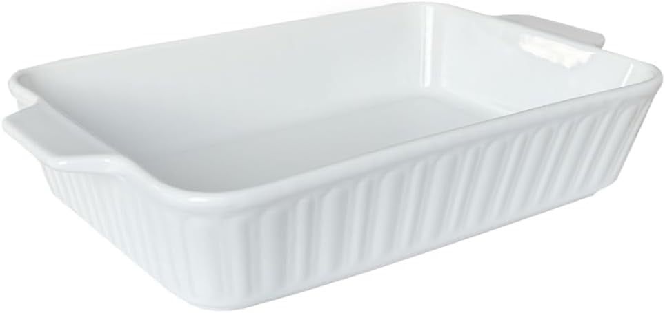 White 9x13 Ceramic Casserole Baking Dish with Handles