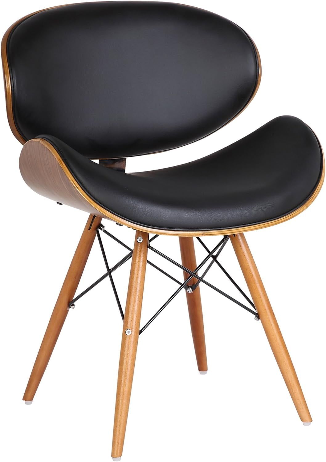 Black Faux Leather Walnut Wood Dining Chair