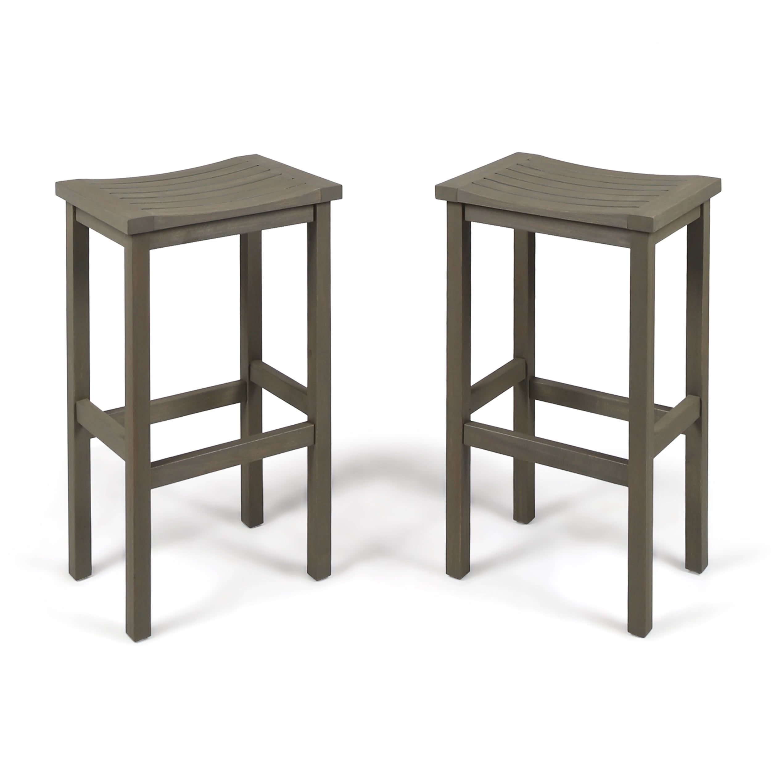 Cassie 30" Grey Acacia Wood Outdoor Barstools, Set of 2