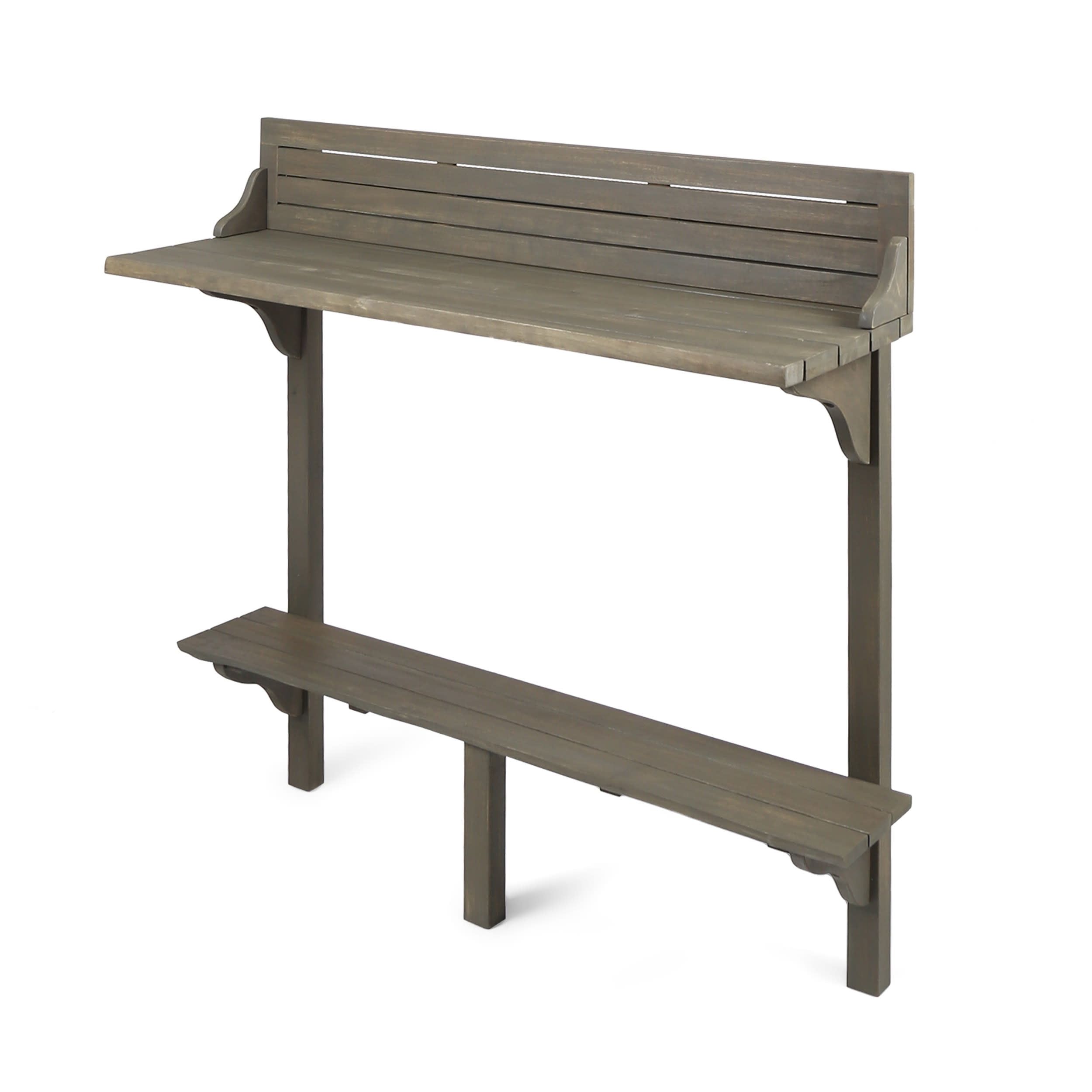 Gray Acacia Wood Outdoor Balcony Bar Table with Shelf