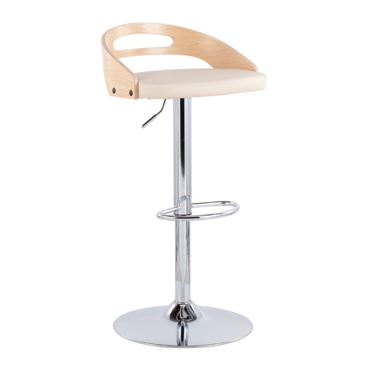 Natural Wood and Cream Faux Leather Adjustable Swivel Barstool