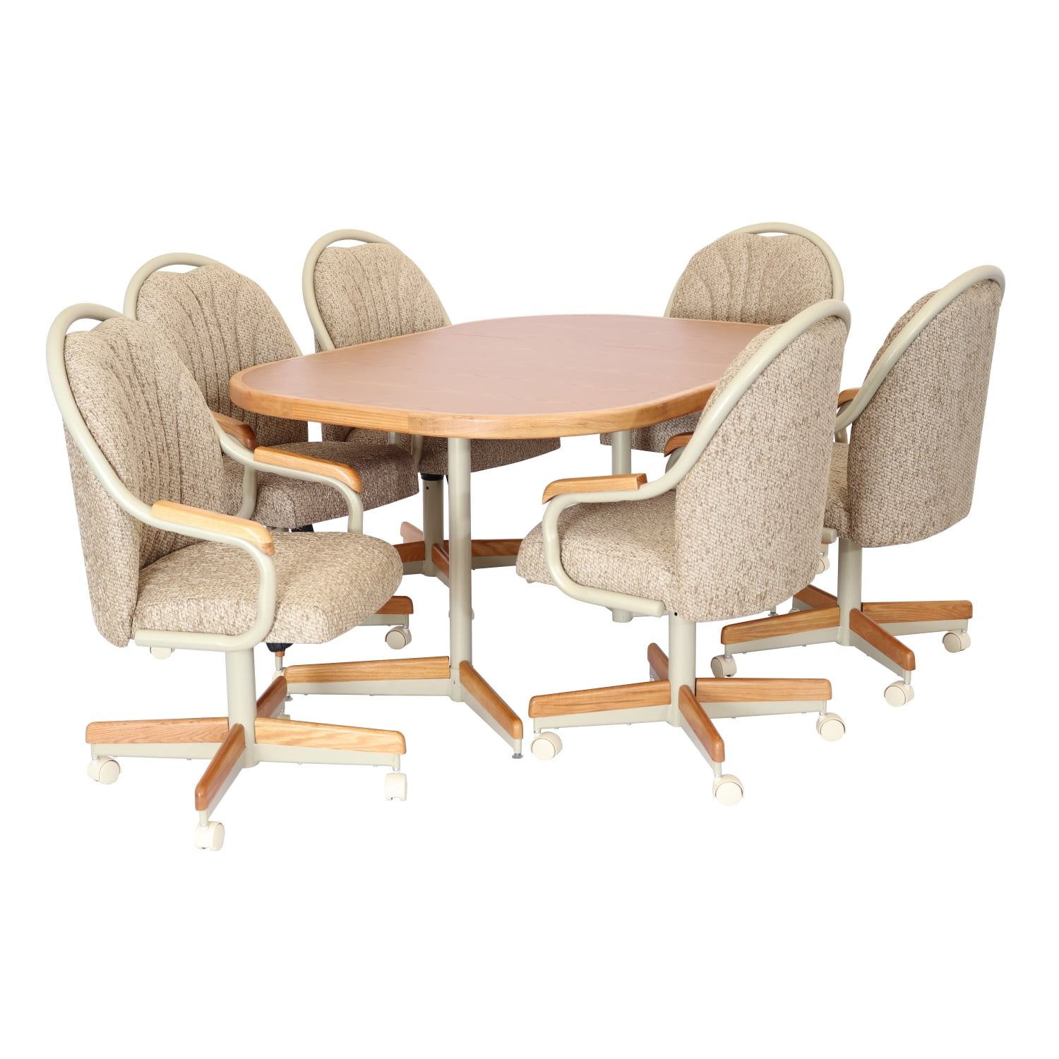 Oak and Mocha 7-Piece Extendable Dining Set with Swivel Chairs