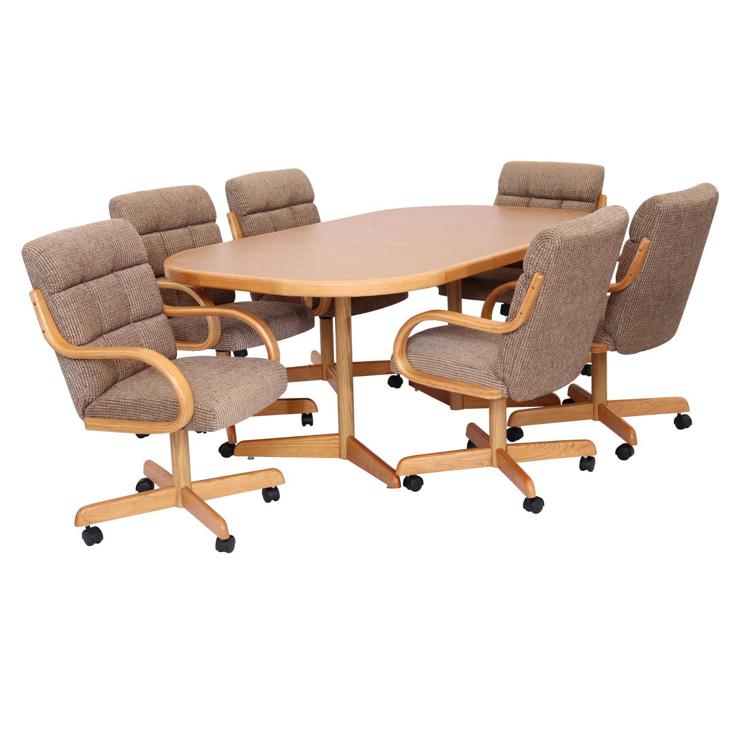 Arlington 7-Piece Oak and Caramel Dining Set with Rolling Chairs