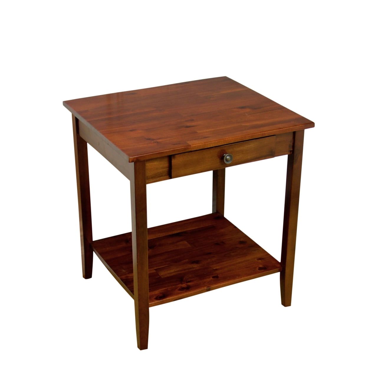 Mahogany Solid Acacia Wood End Table with Drawer and Shelf