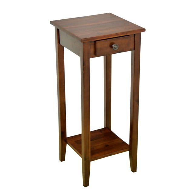 Mahogany Acacia 2-Tier Display Stand with Drawer