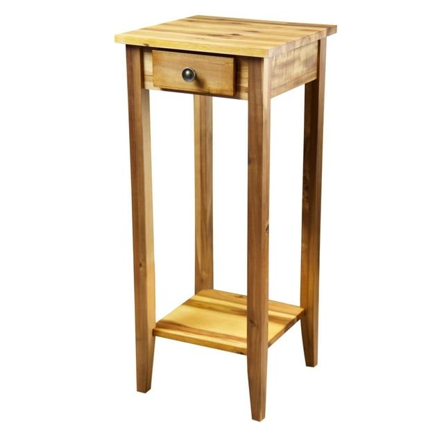 Natural Lacquered Acacia Wood Accent Table with Drawer