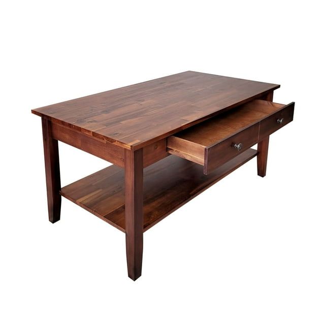 Solid Acacia Wood Rectangular Coffee Table with Storage