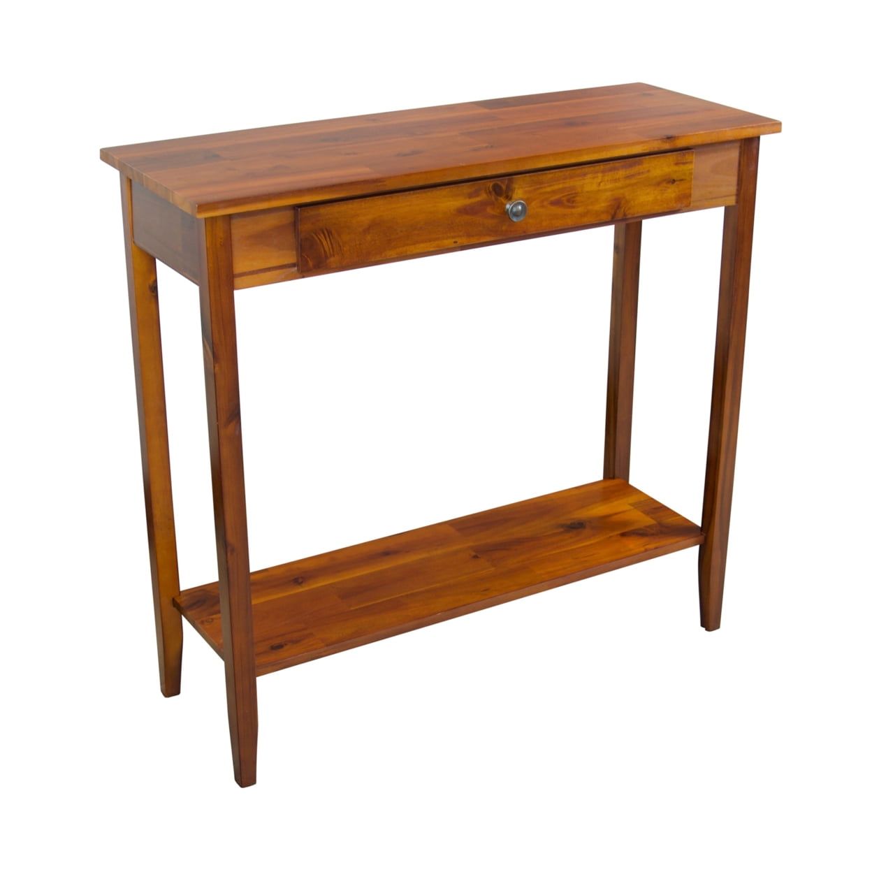 Mahogany Acacia Wood Console Table with Drawer and Shelf