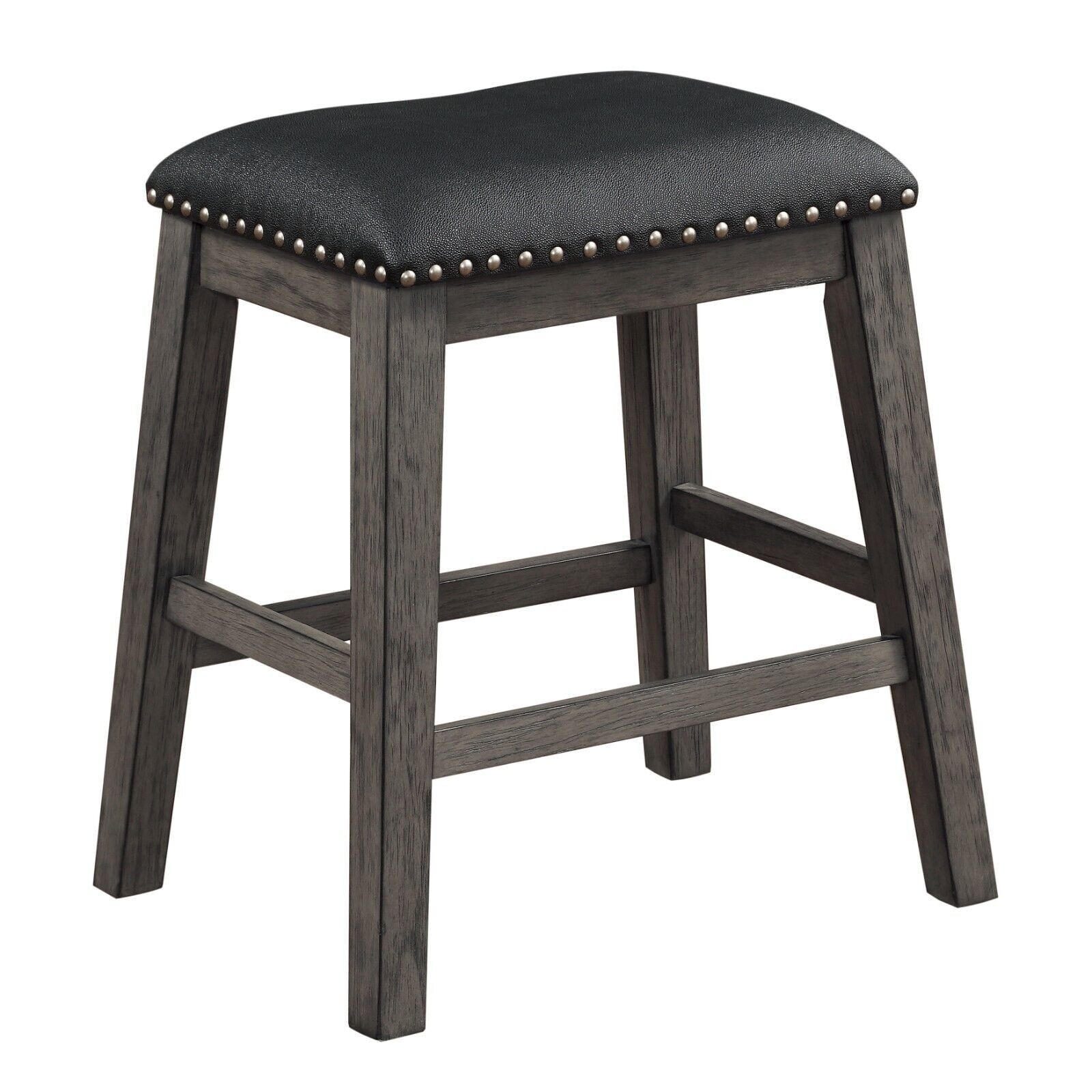 Gray Wood Counter Height Stool with Black Faux Leather Seat