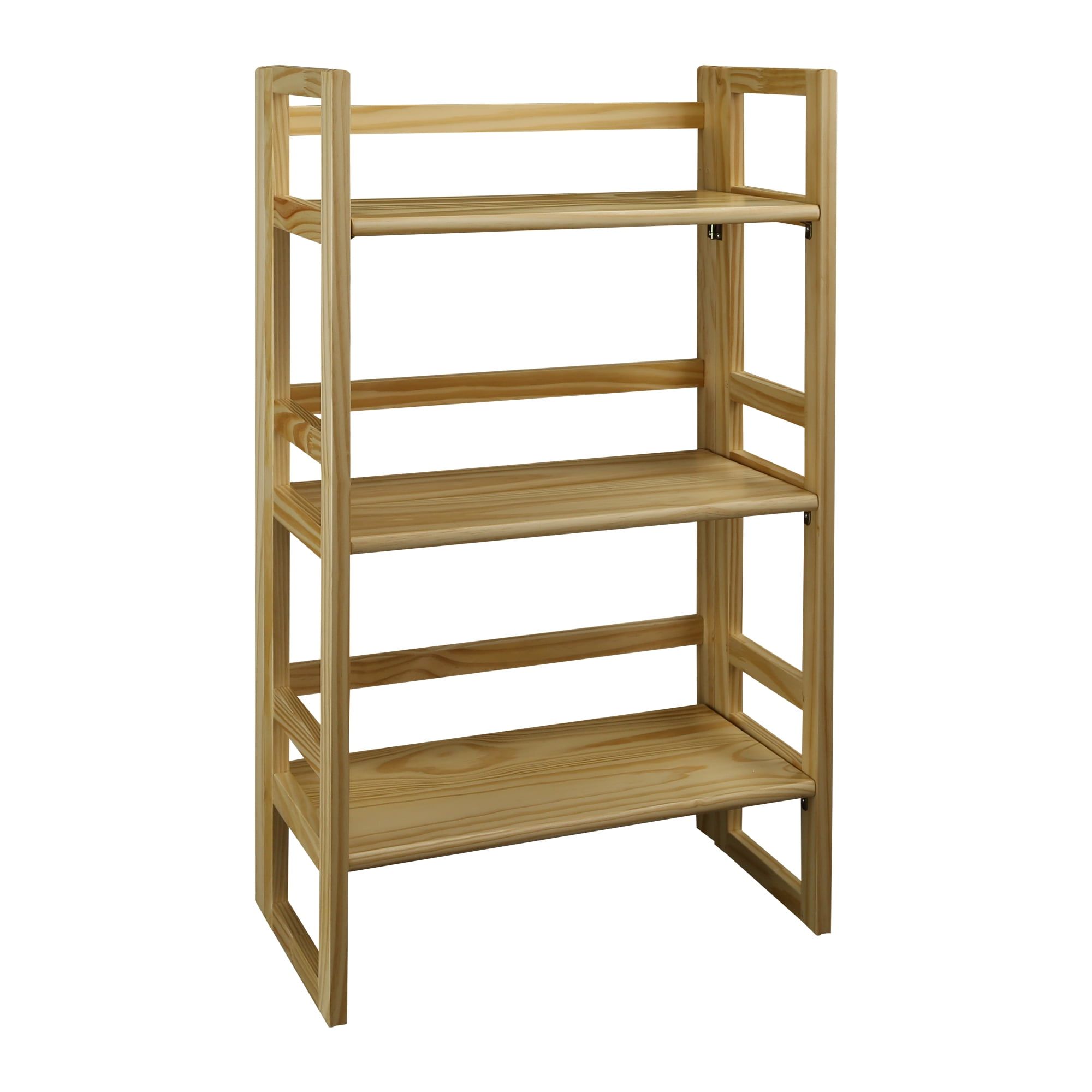 Natural Finish Solid Wood 3-Shelf Folding Bookcase