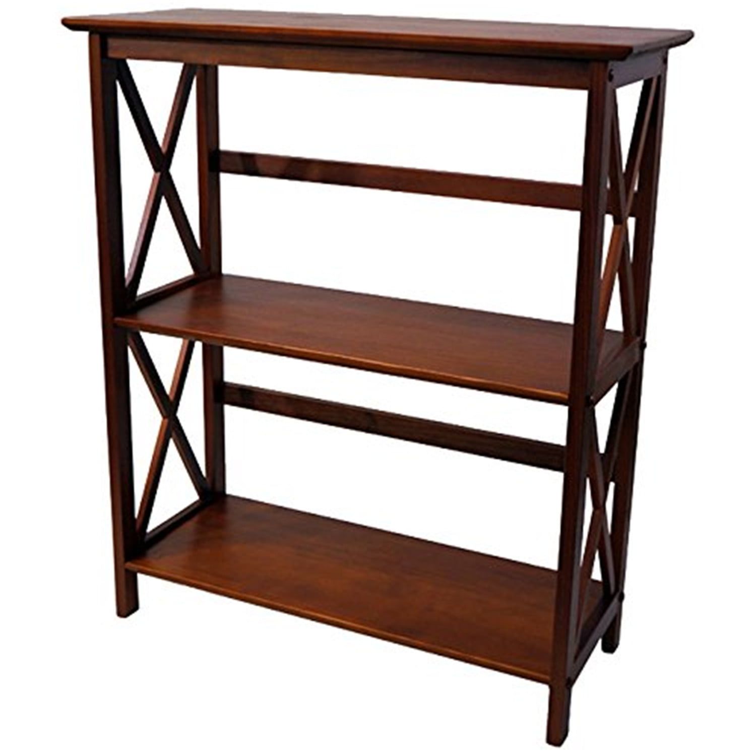 Contemporary Walnut Wood Bookcase with X-Design Doors