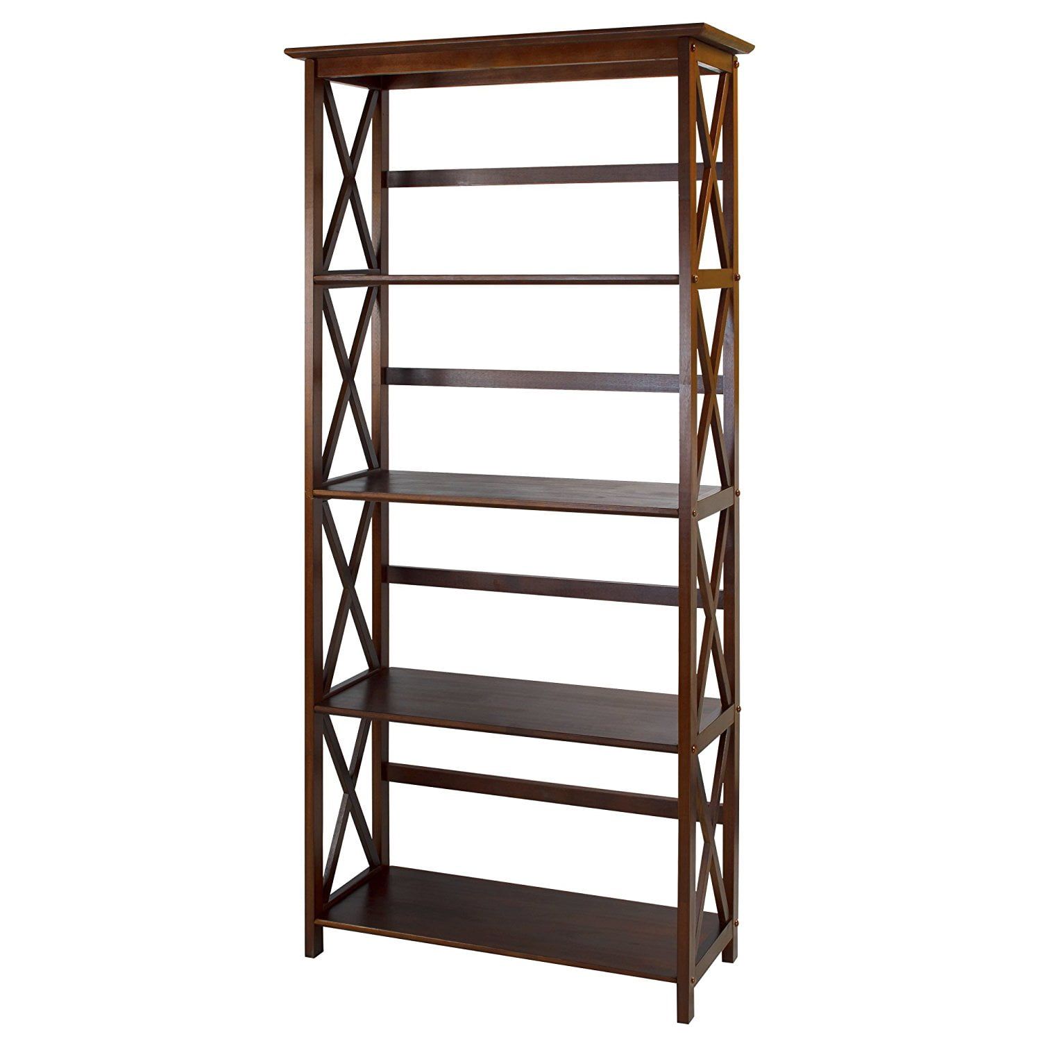 Montego Dark Walnut 5-Shelf Wood Bookcase