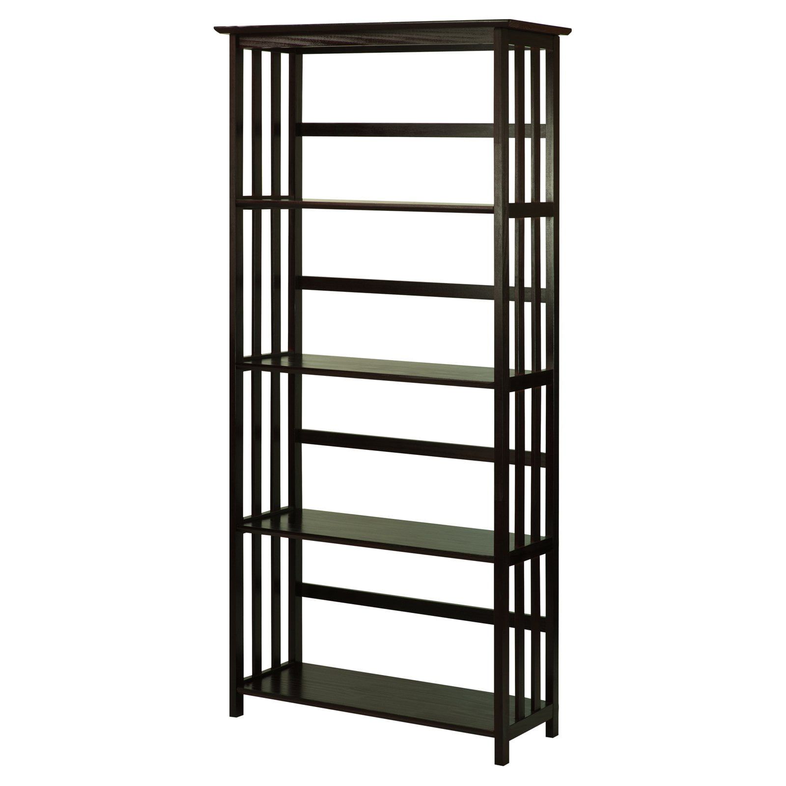 Espresso Brown Solid Wood 5-Shelf Mission Bookcase