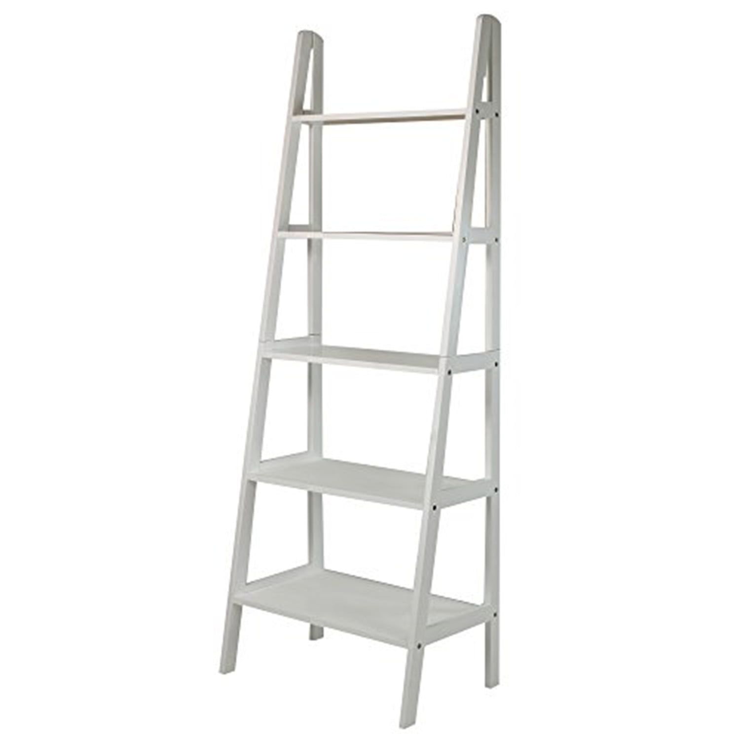 White 5-Tier Wooden Ladder Bookcase Display Shelf