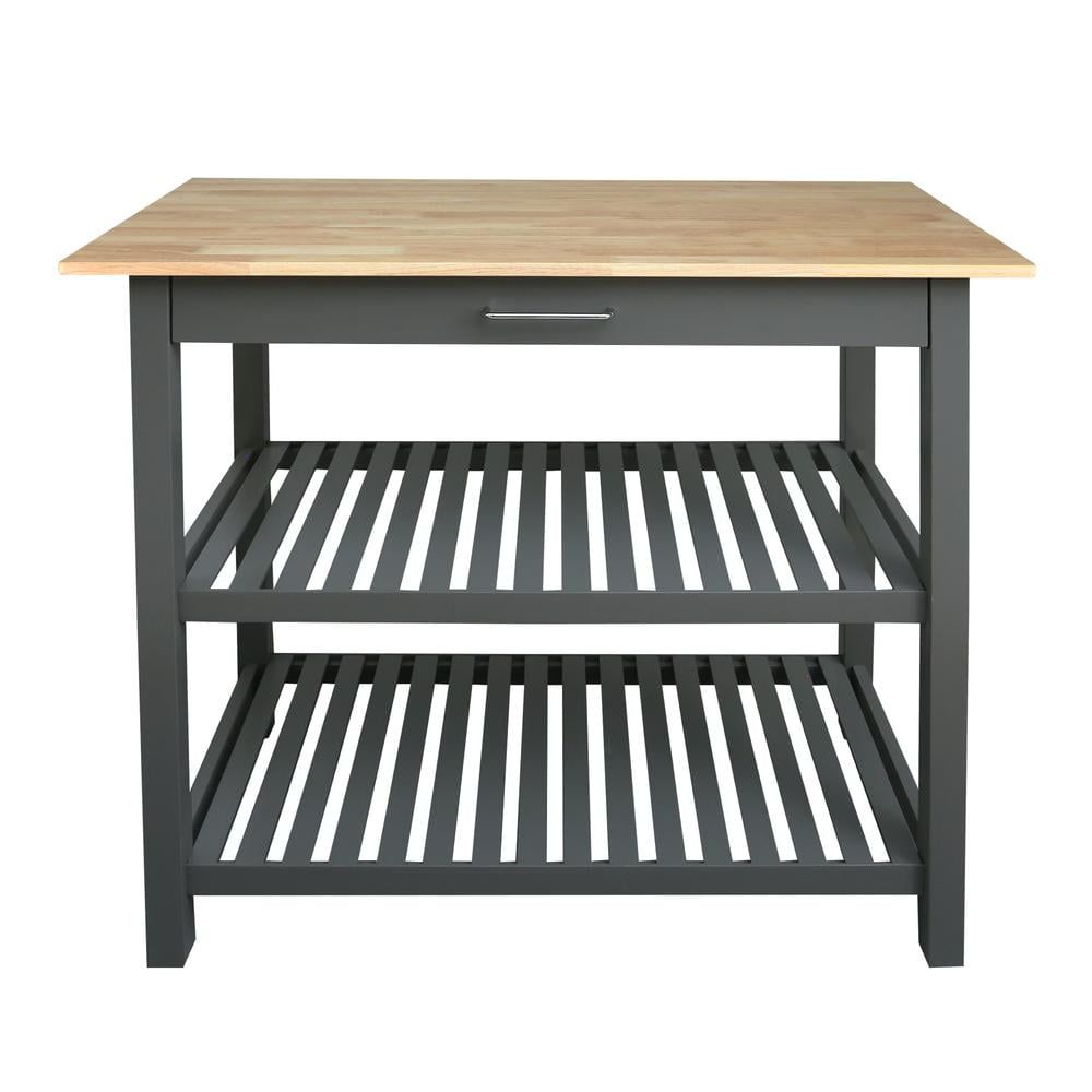Slate Gray Kitchen Island with Natural Hardwood Top