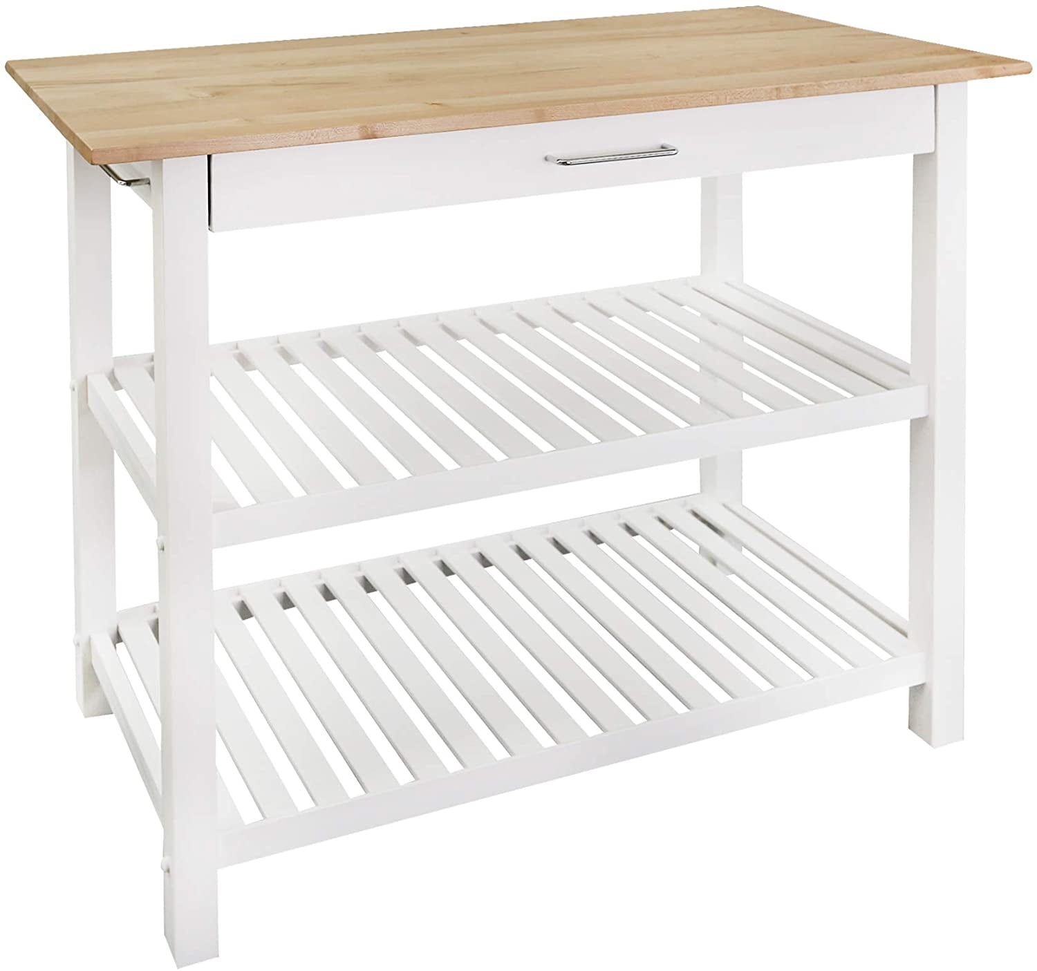 Natural White Solid Wood Kitchen Island with Alloy Steel Finish 40"W