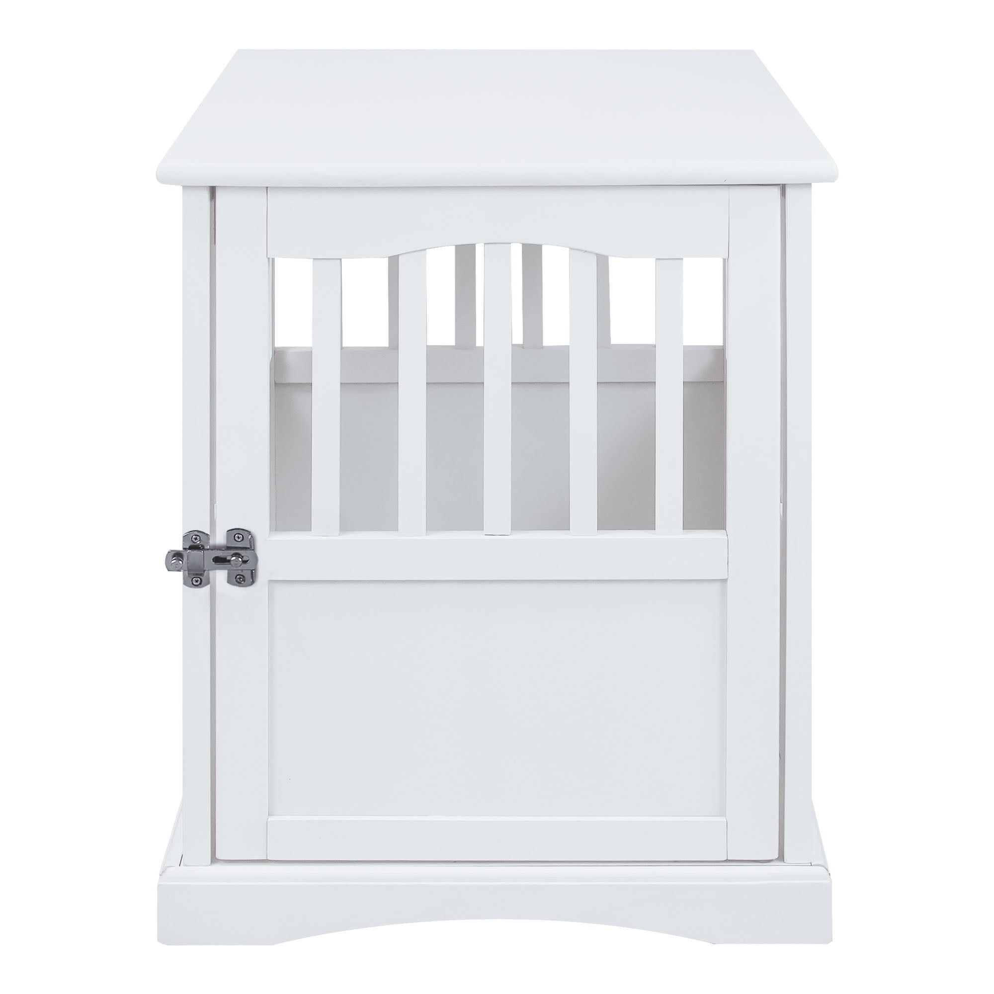 White Solid Wood Pet Crate End Table with Lockable Gate