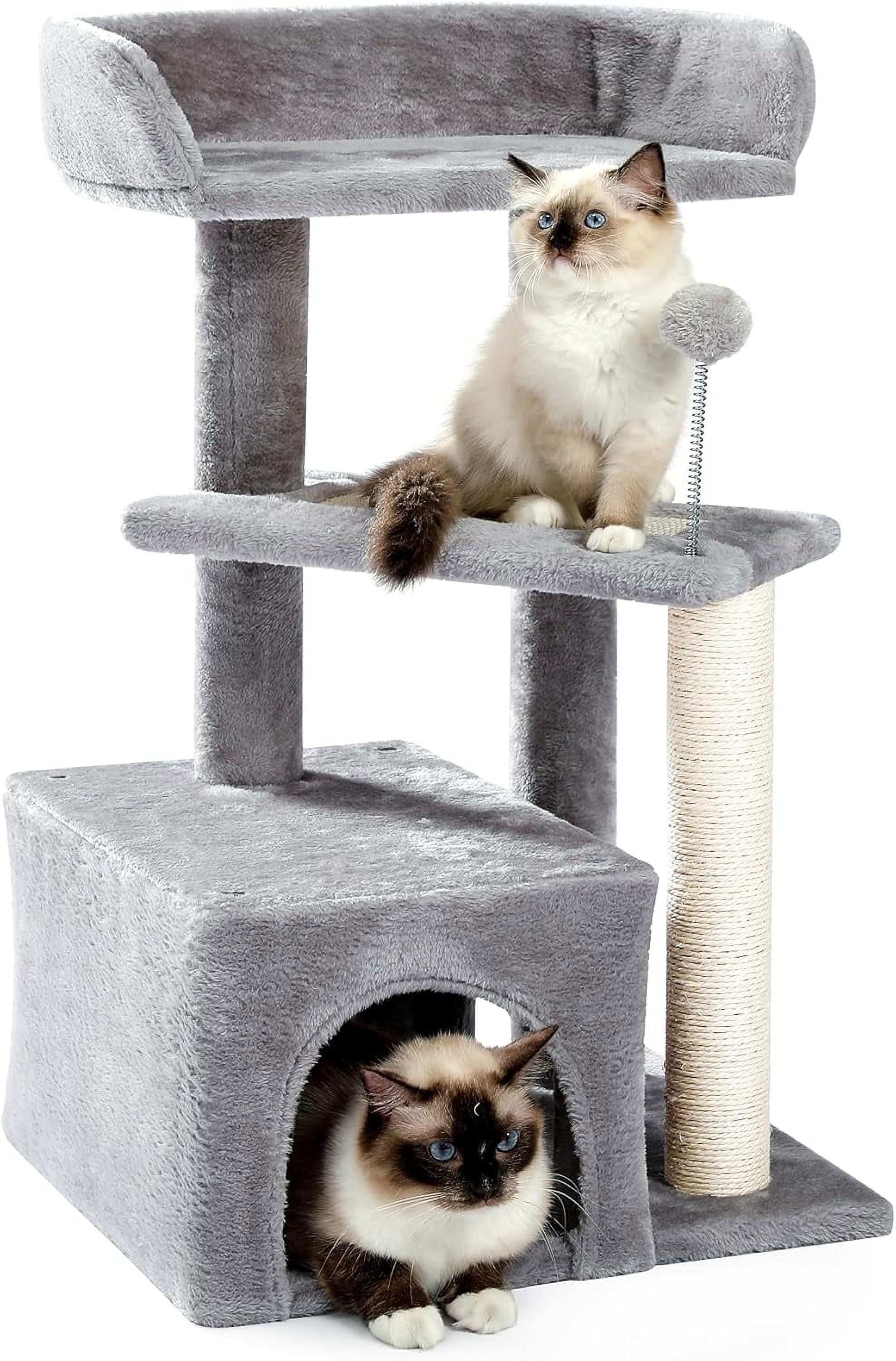 Light Grey Multi-Level Cat Tree with Sisal Scratching Post