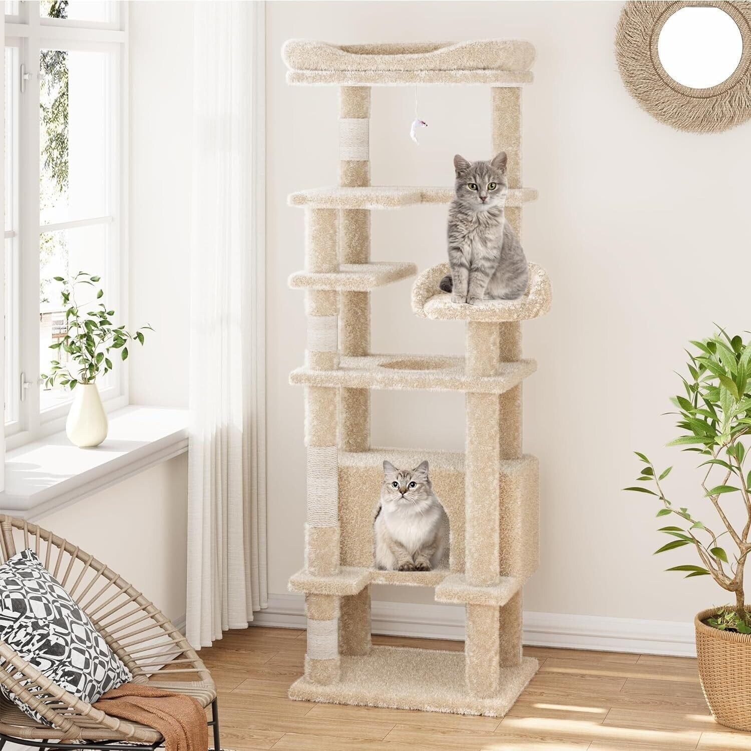 Beige Multi-Level Cat Tree Tower with Sisal Posts