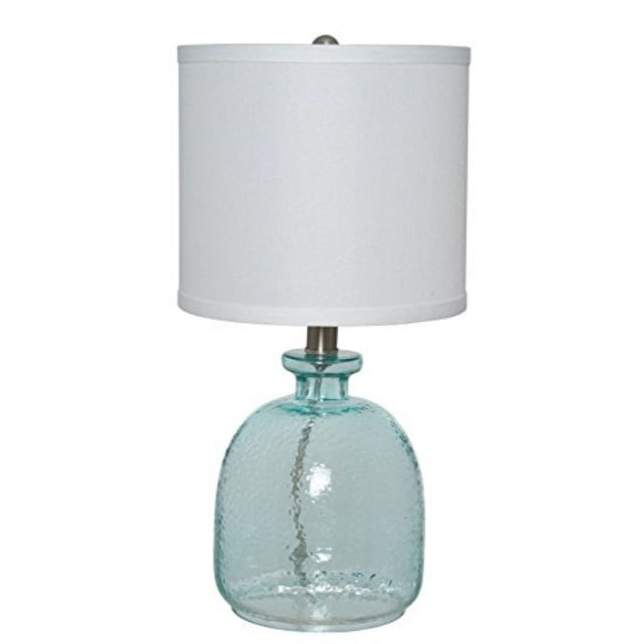 Ocean Blue Glass Table Lamp with Off-White Linen Shade