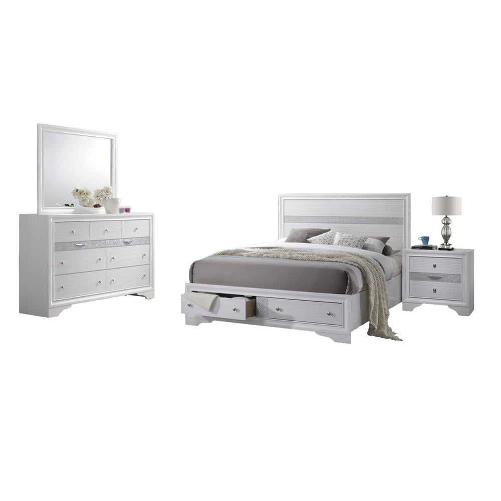 Catherine White Queen Platform Bed with Storage Drawers