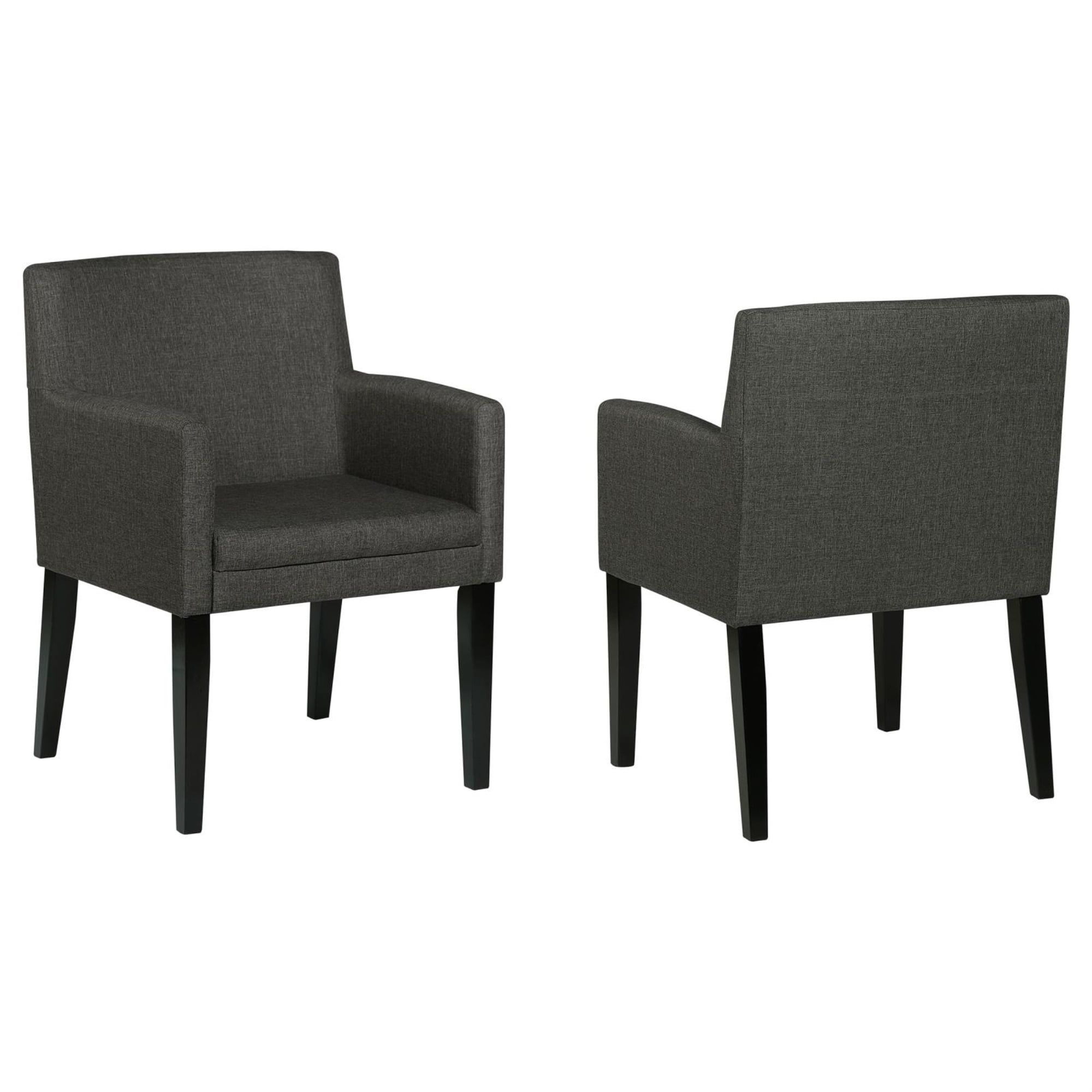 Charcoal Gray Upholstered Arm Chair with Black Wood Legs, Set of 2