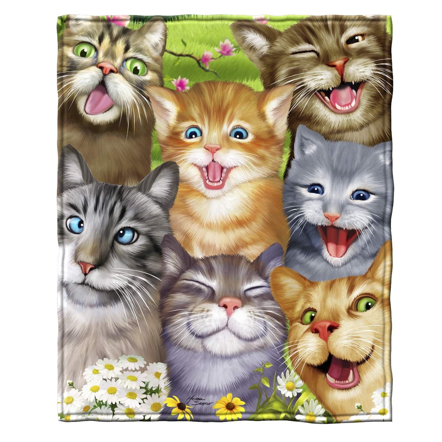 Cartoon Selfie Cat Fleece Blanket for Kids and Adults