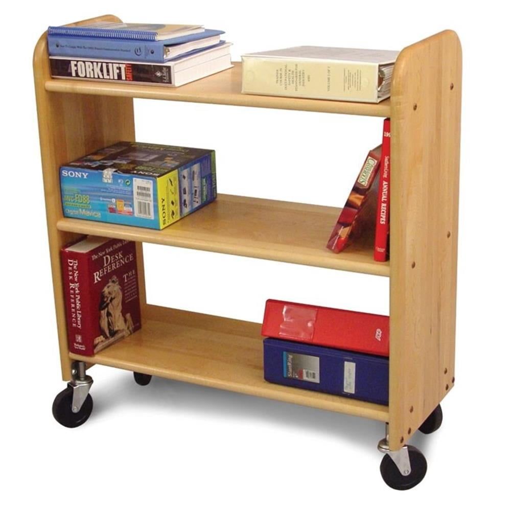 Natural Maple 3-Shelf Rolling Library Book Truck