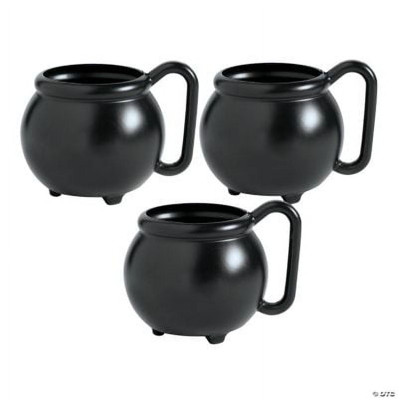 Black Plastic Cauldron Halloween Party Mugs, 12 oz, Set of 12