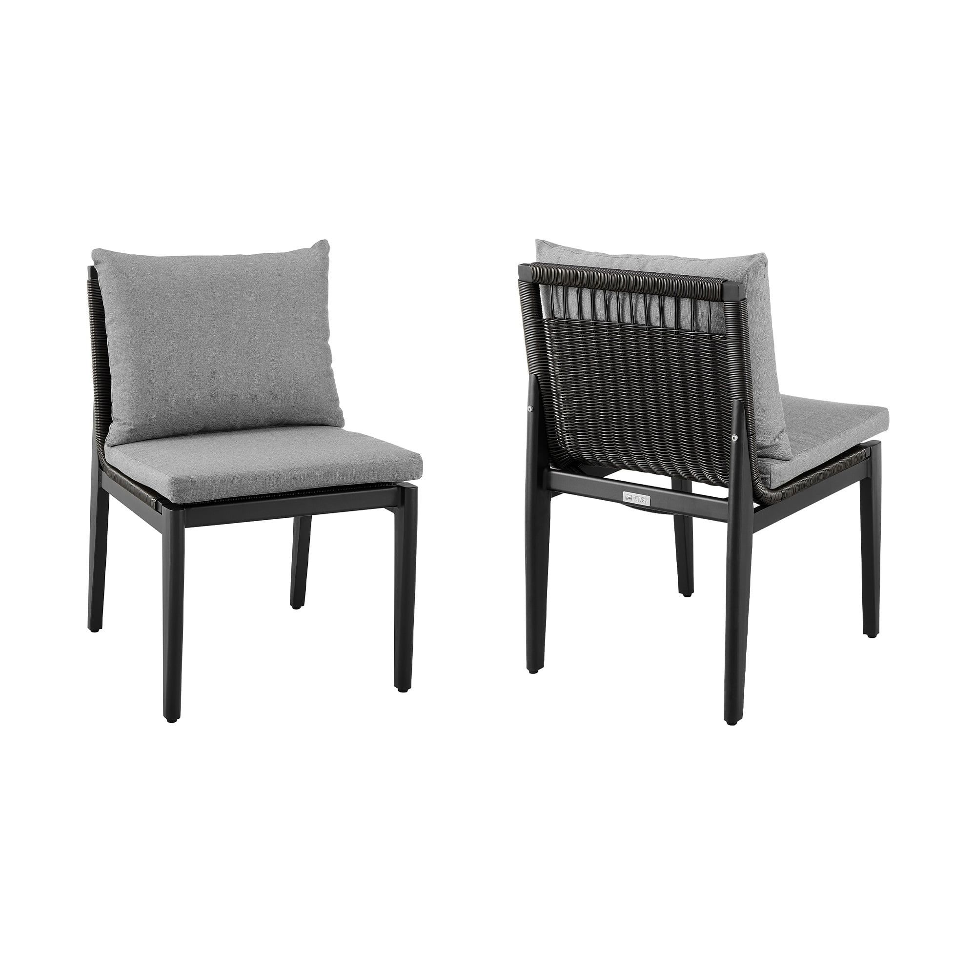 Cayman Gray Aluminum and Rattan Outdoor Dining Chairs with Cushions - Set of 2