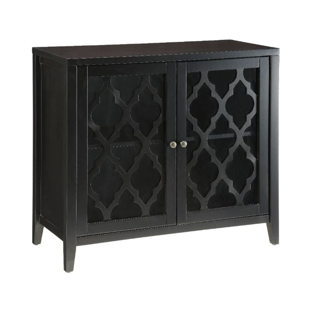 Black Wood and Glass Console Table with Storage